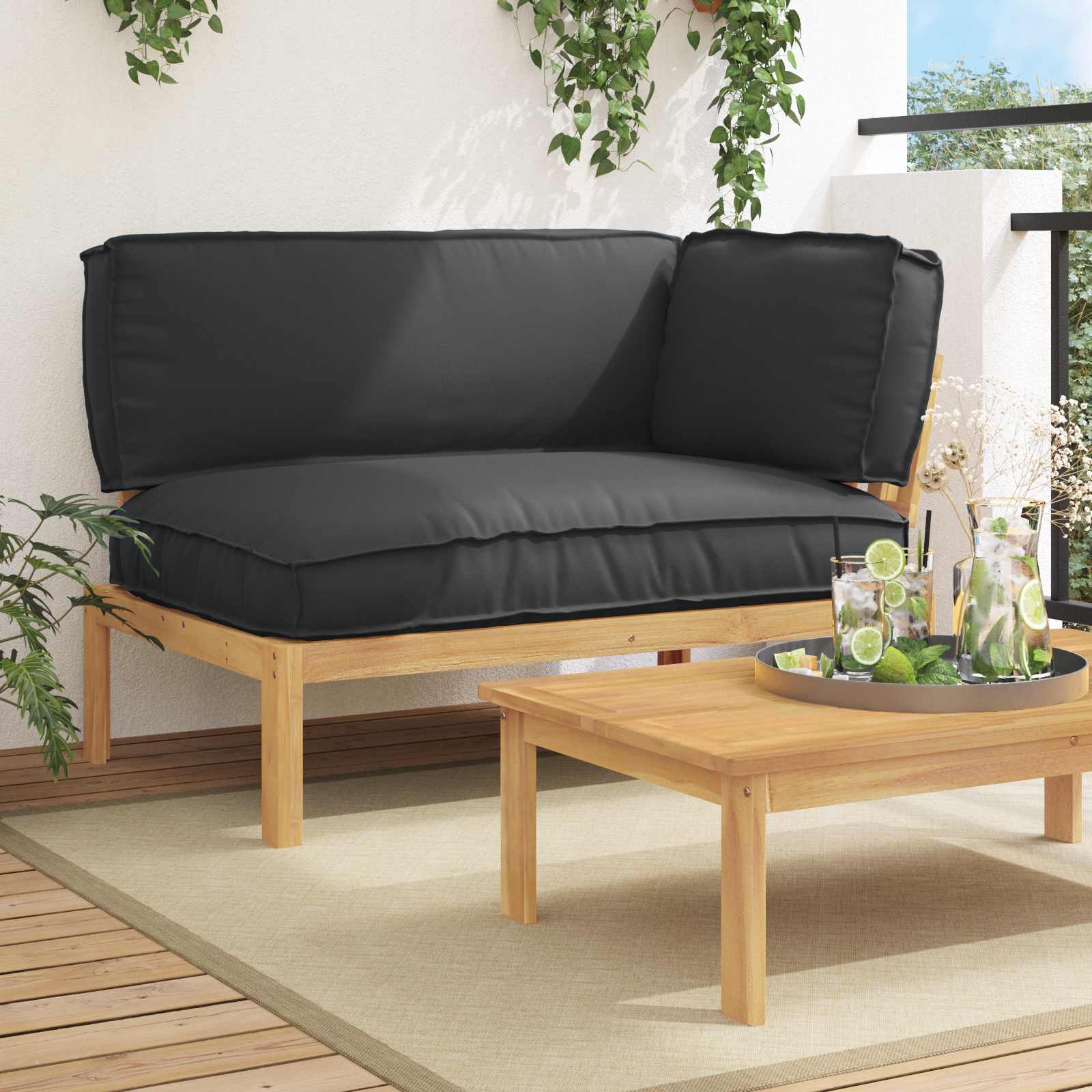 Sofa Set mit Kissen Schwarz 133 x 92 x 69 cm Massivholz Akazie