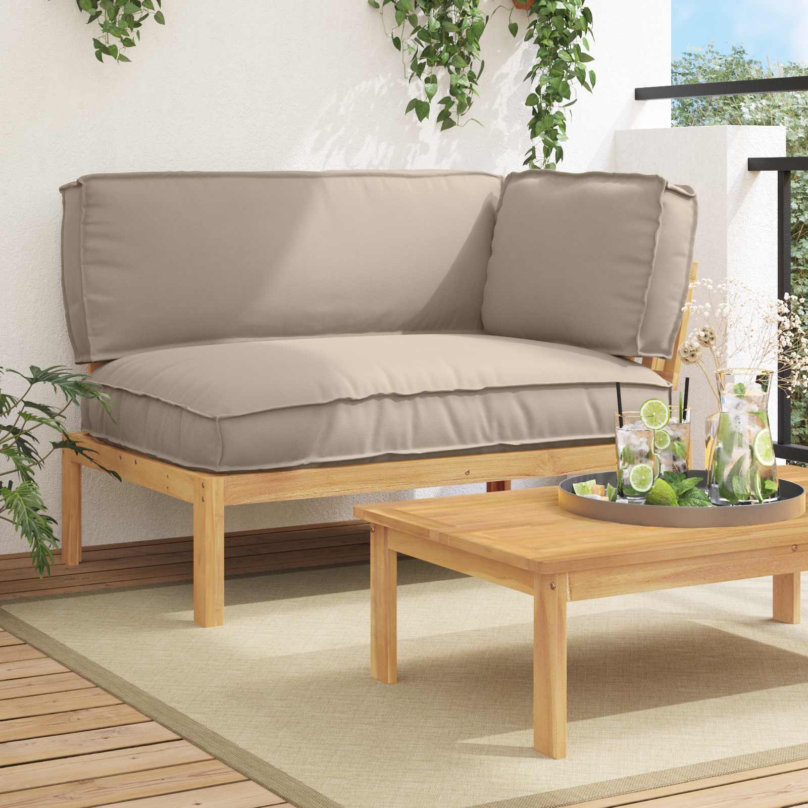 Sofa Set mit Kissen Taupe 133 x 92 x 69 cm Massivholz Akazie