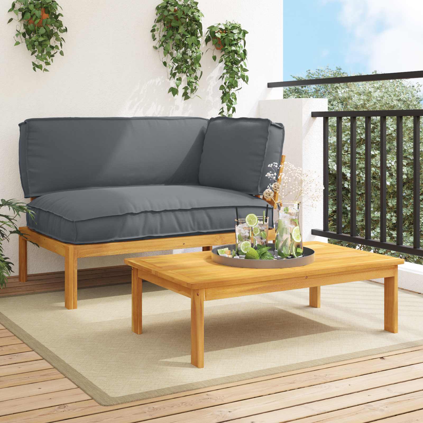 Sofa Set mit Kissen Uni 2 pcs Anthrazit Massivholz Akazie