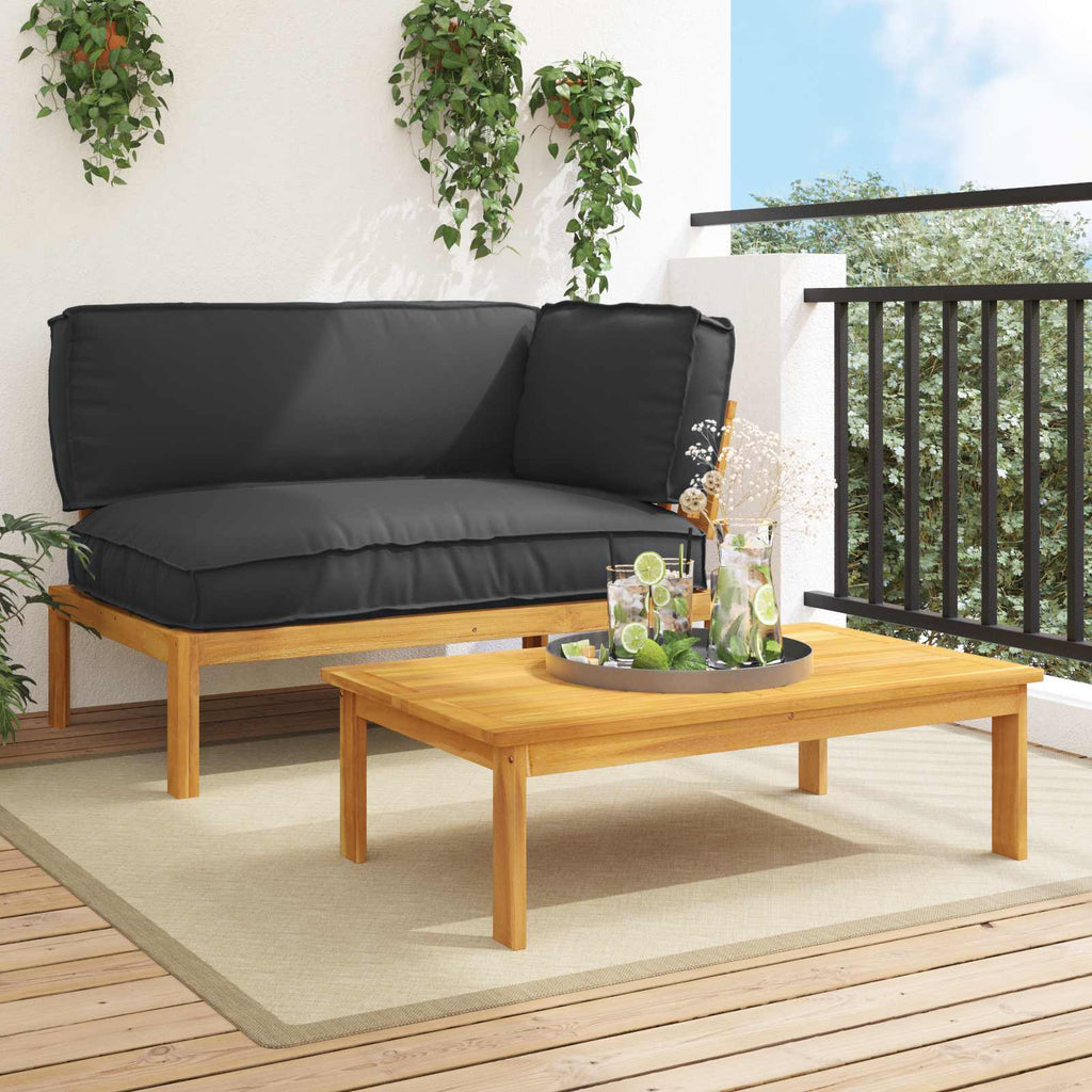 Sofa Set mit Kissen Uni 2 pcs Schwarz Massivholz Akazie