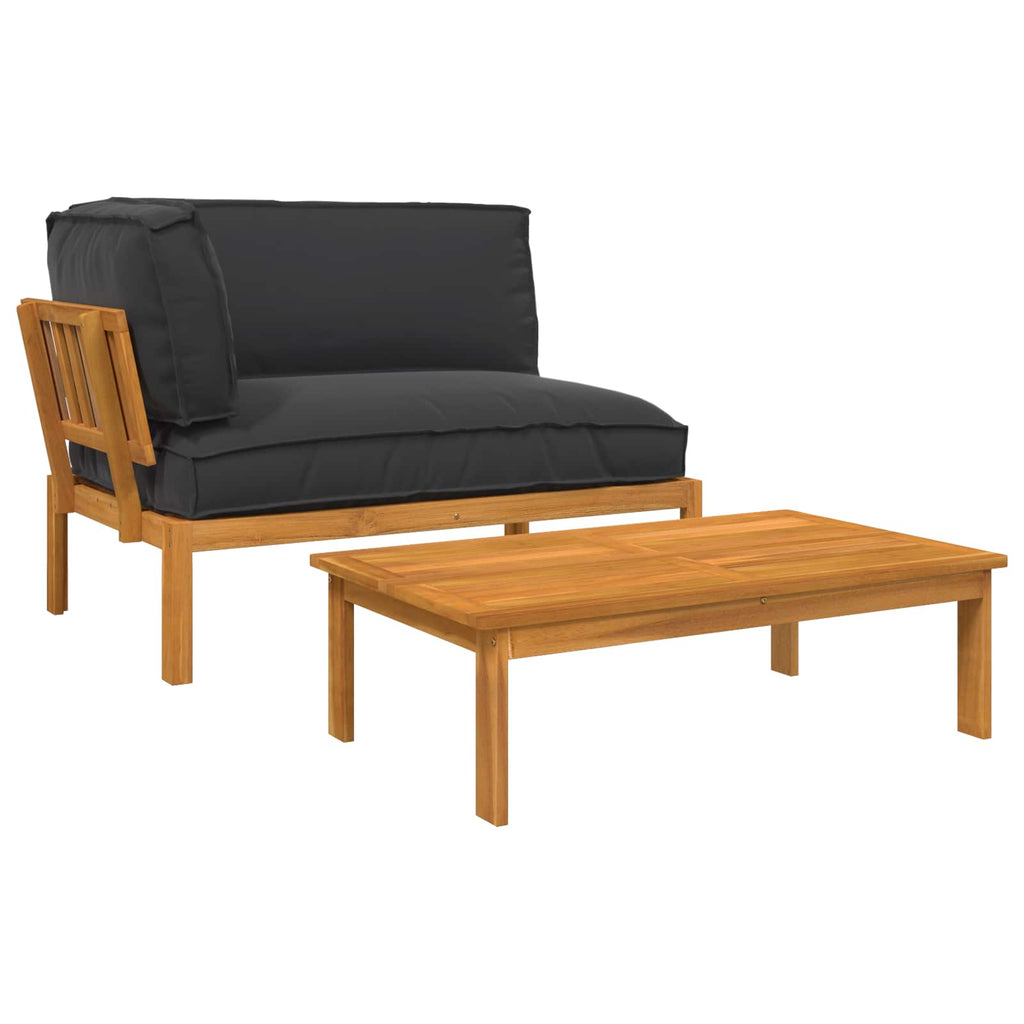 Sofa Set mit Kissen Uni 2 pcs Schwarz Massivholz Akazie