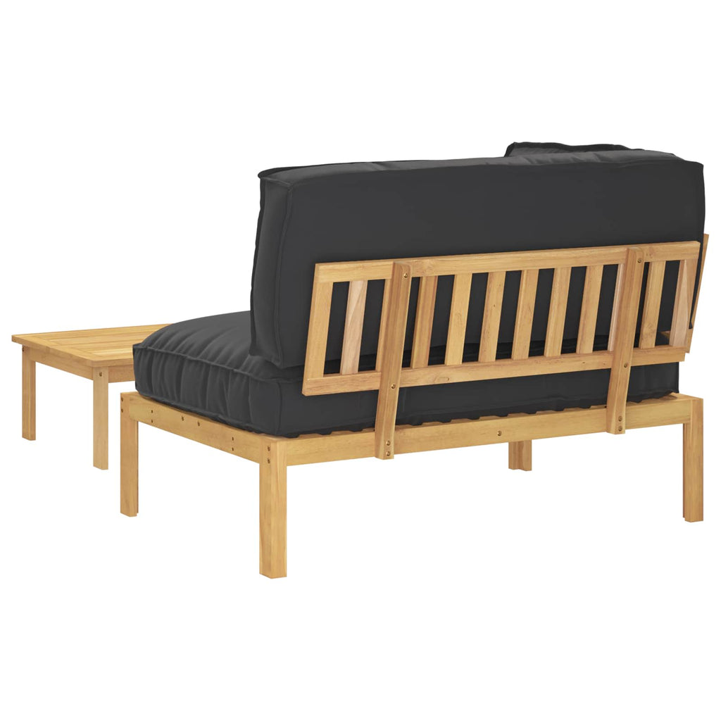 Sofa Set mit Kissen Uni 2 pcs Schwarz Massivholz Akazie