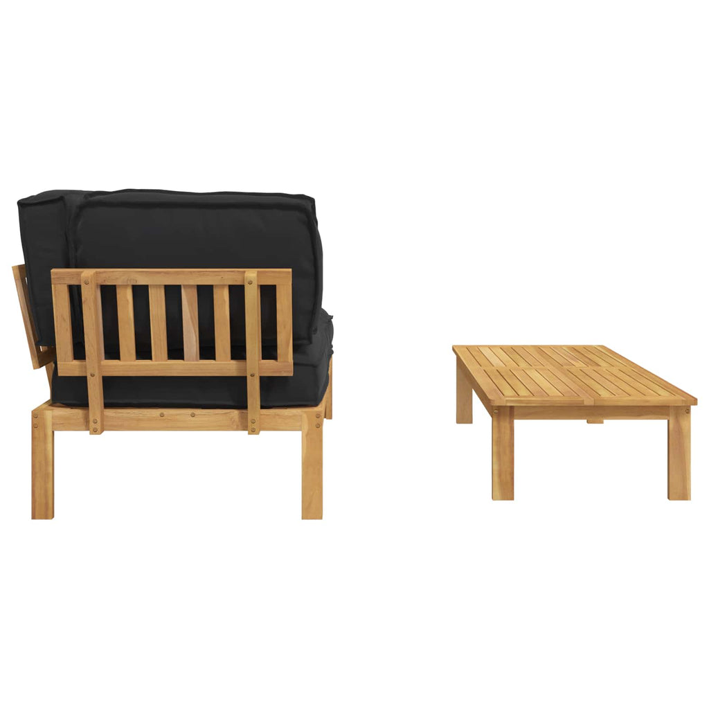 Sofa Set mit Kissen Uni 2 pcs Schwarz Massivholz Akazie