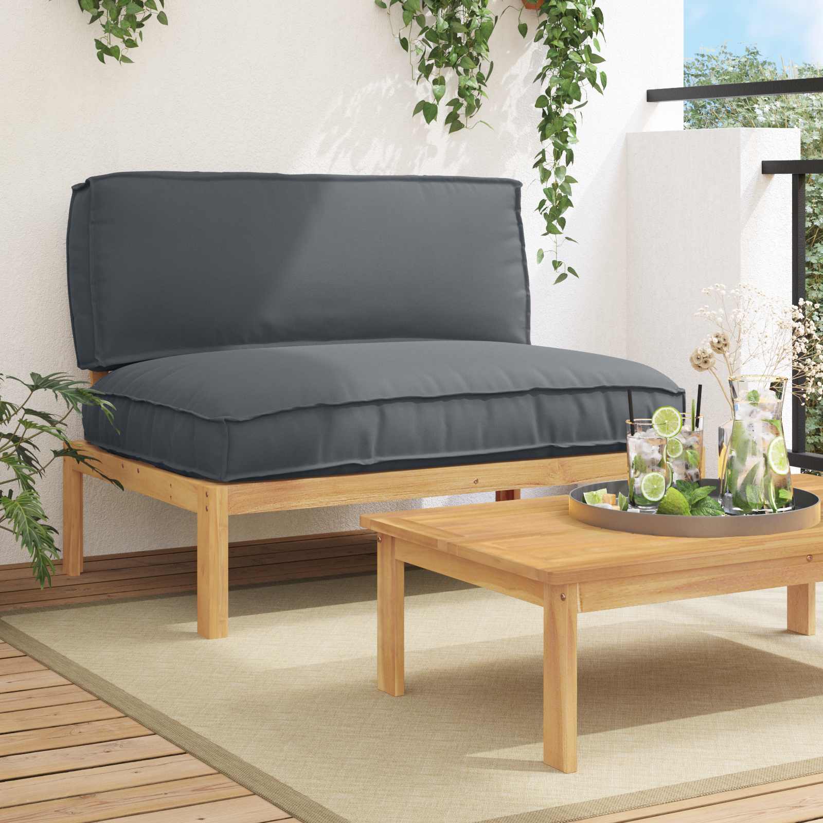 Sofa Set Uni Anthrazit 120 x 92 x 69 cm Massivholz Akazie
