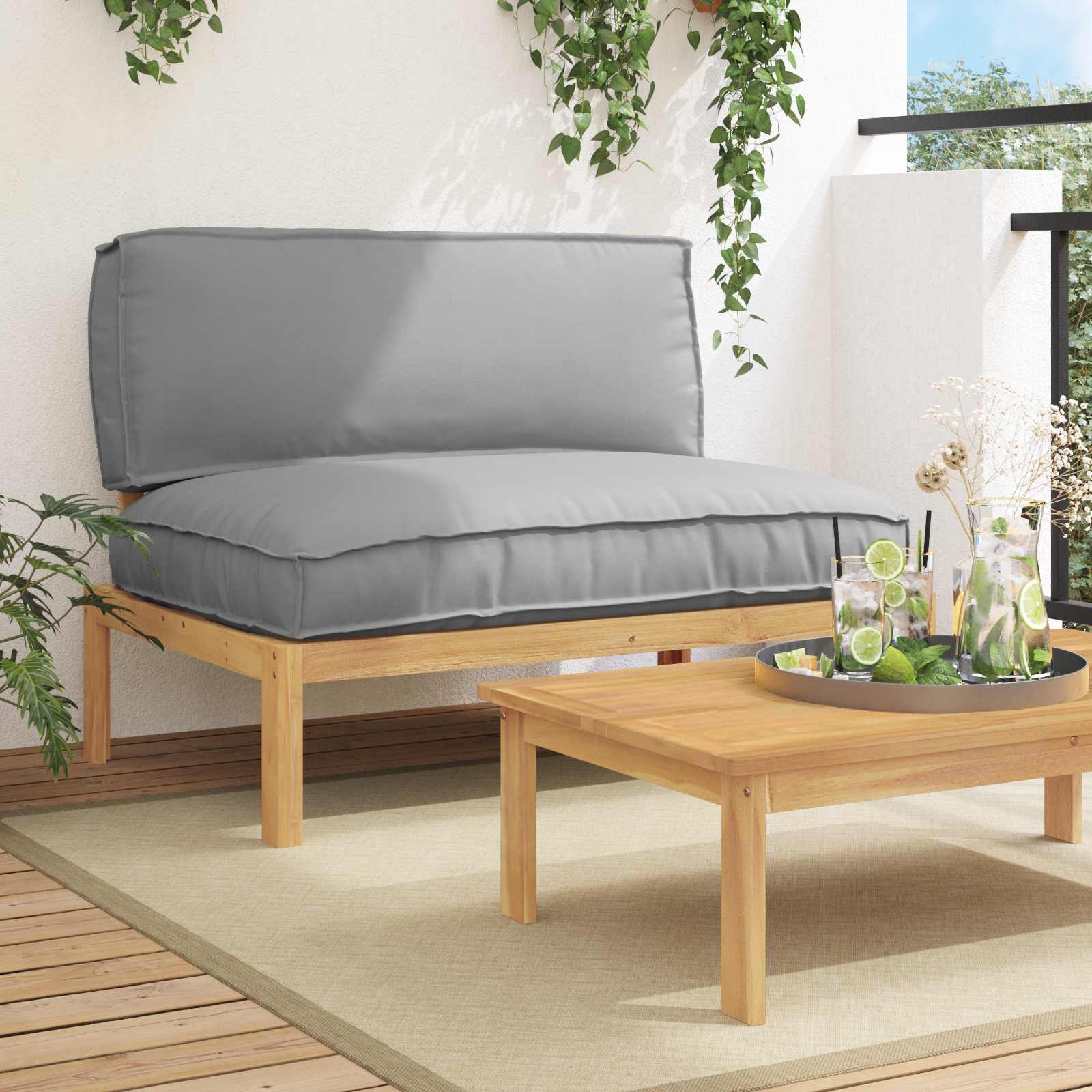 Sofa Set mit Kissen Uni Grau 120 x 92 x 69 cm Massivholz Akazie