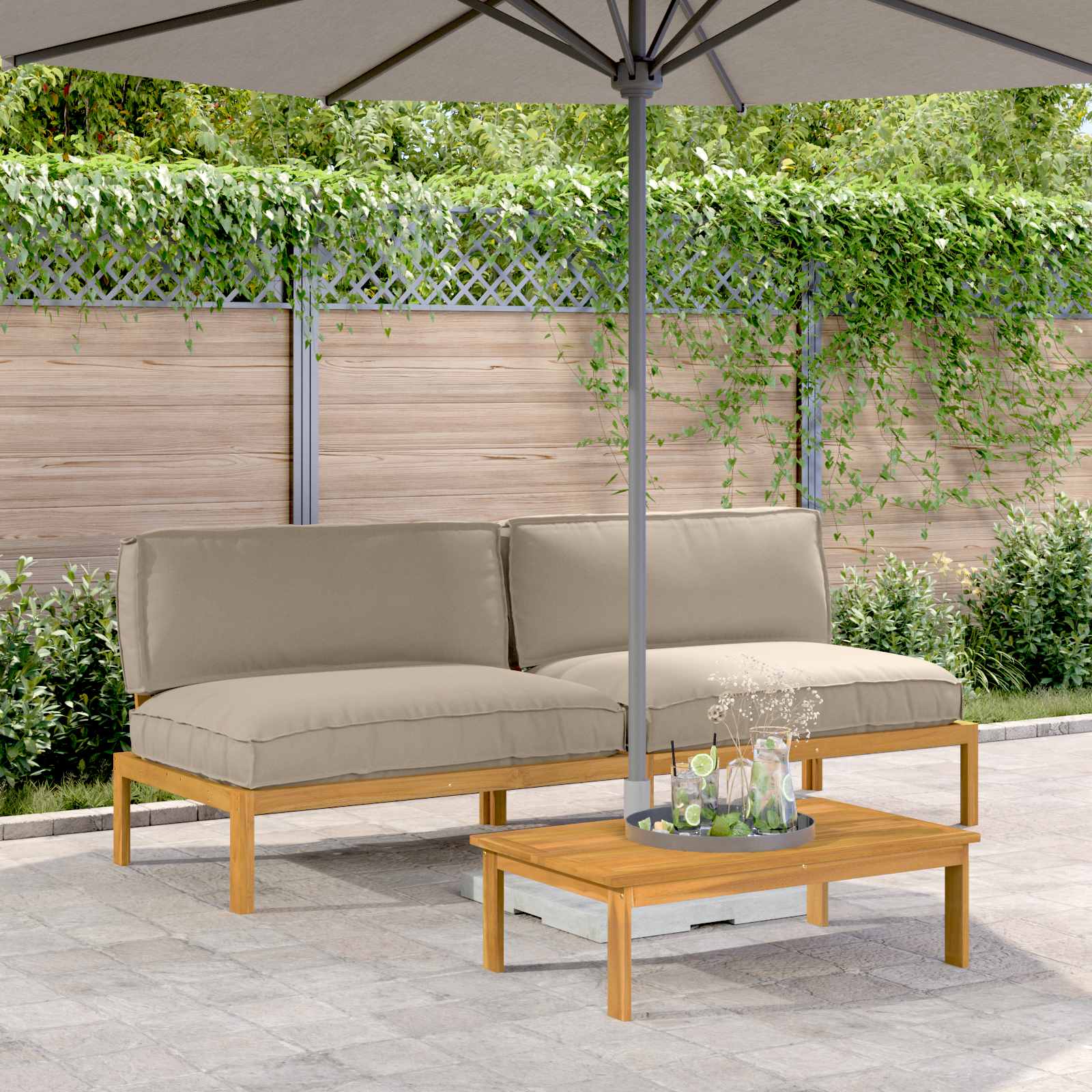 Sofa Set mit Kissen Taupe 240 x 92 x 69 cm Massivholz Akazie