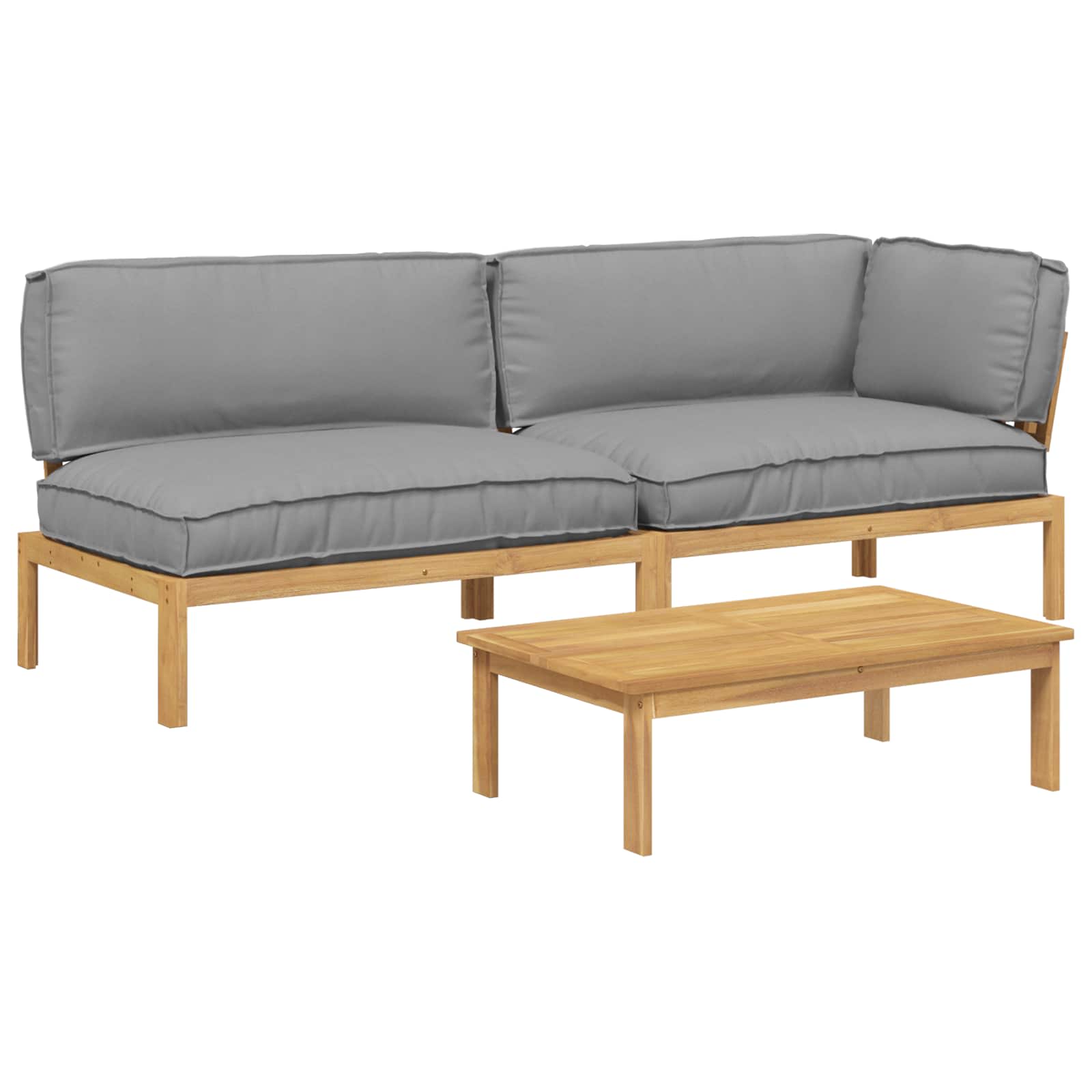 Sofa Set mit Kissen Uni 3 pcs Grau Massivholz Akazie