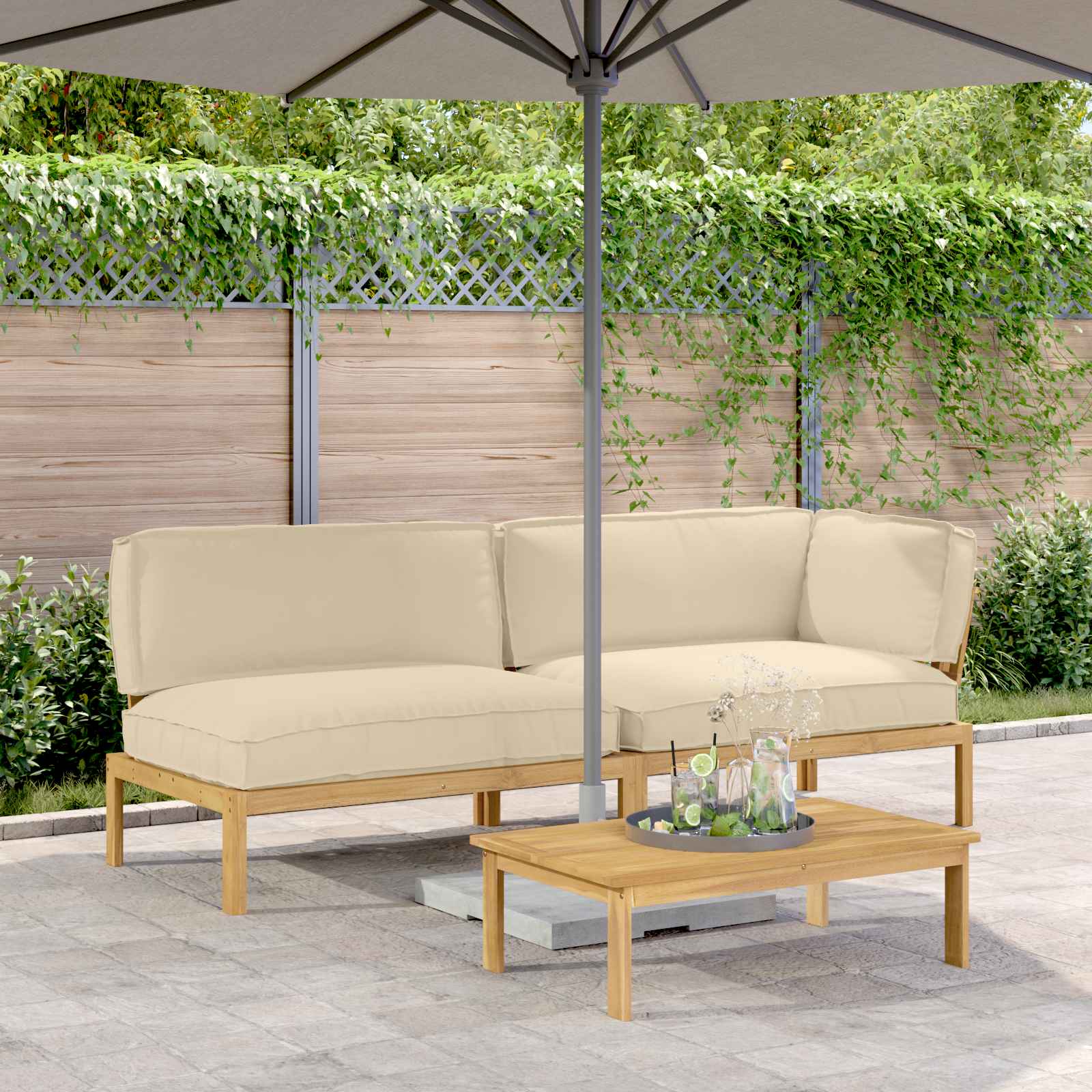 Sofa Set mit Kissen Uni 3 pcs Beige Massivholz Akazie