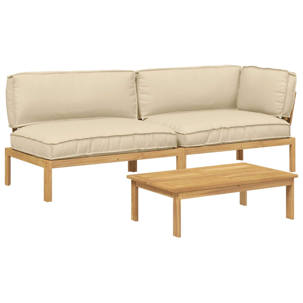 Sofa Set mit Kissen Uni 3 pcs Beige Massivholz Akazie