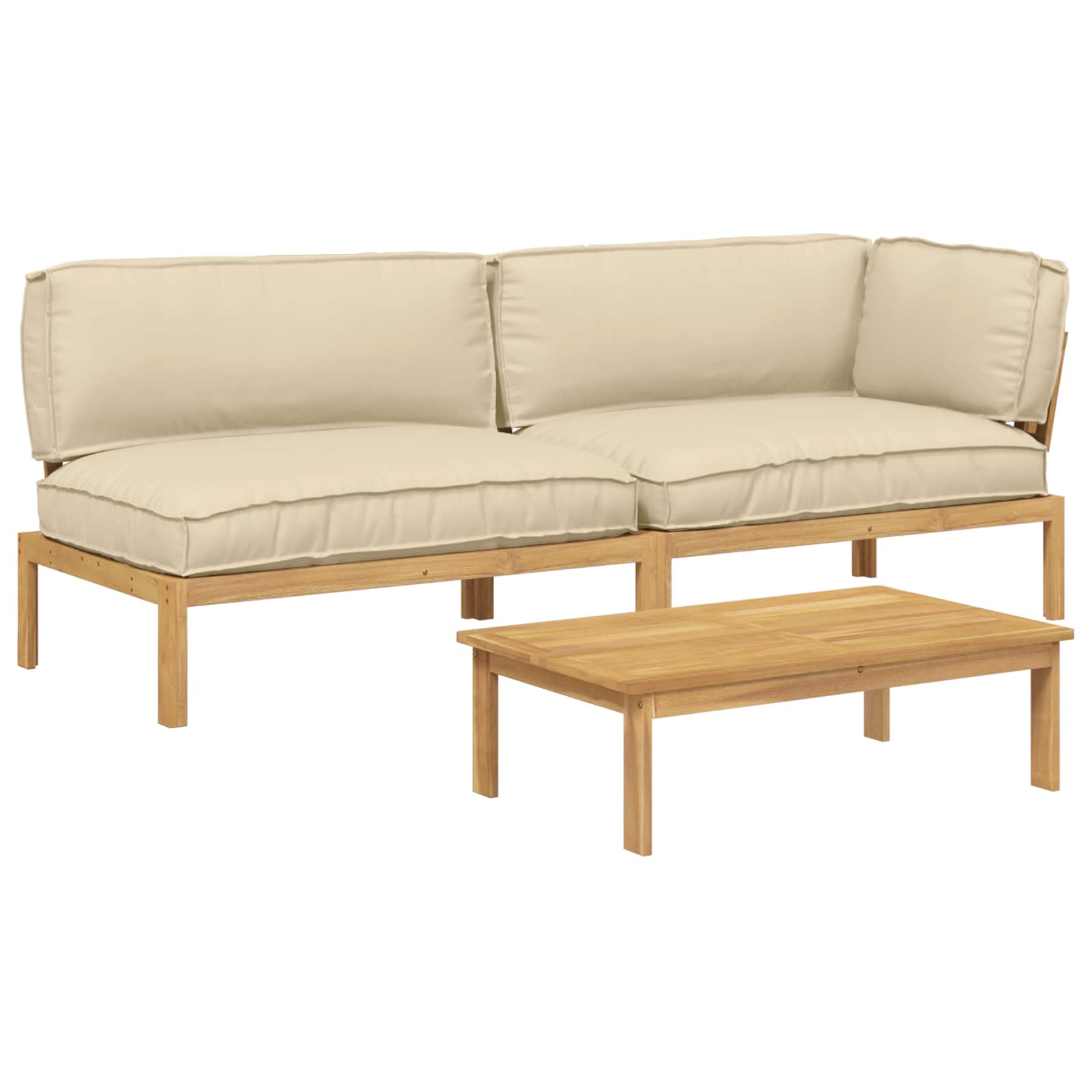 Sofa Set mit Kissen Uni 3 pcs Beige Massivholz Akazie