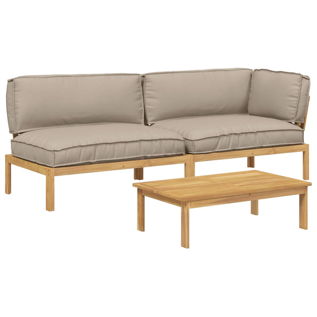 Sofa Set mit Kissen Uni 3 pcs Taupe Massivholz Akazie
