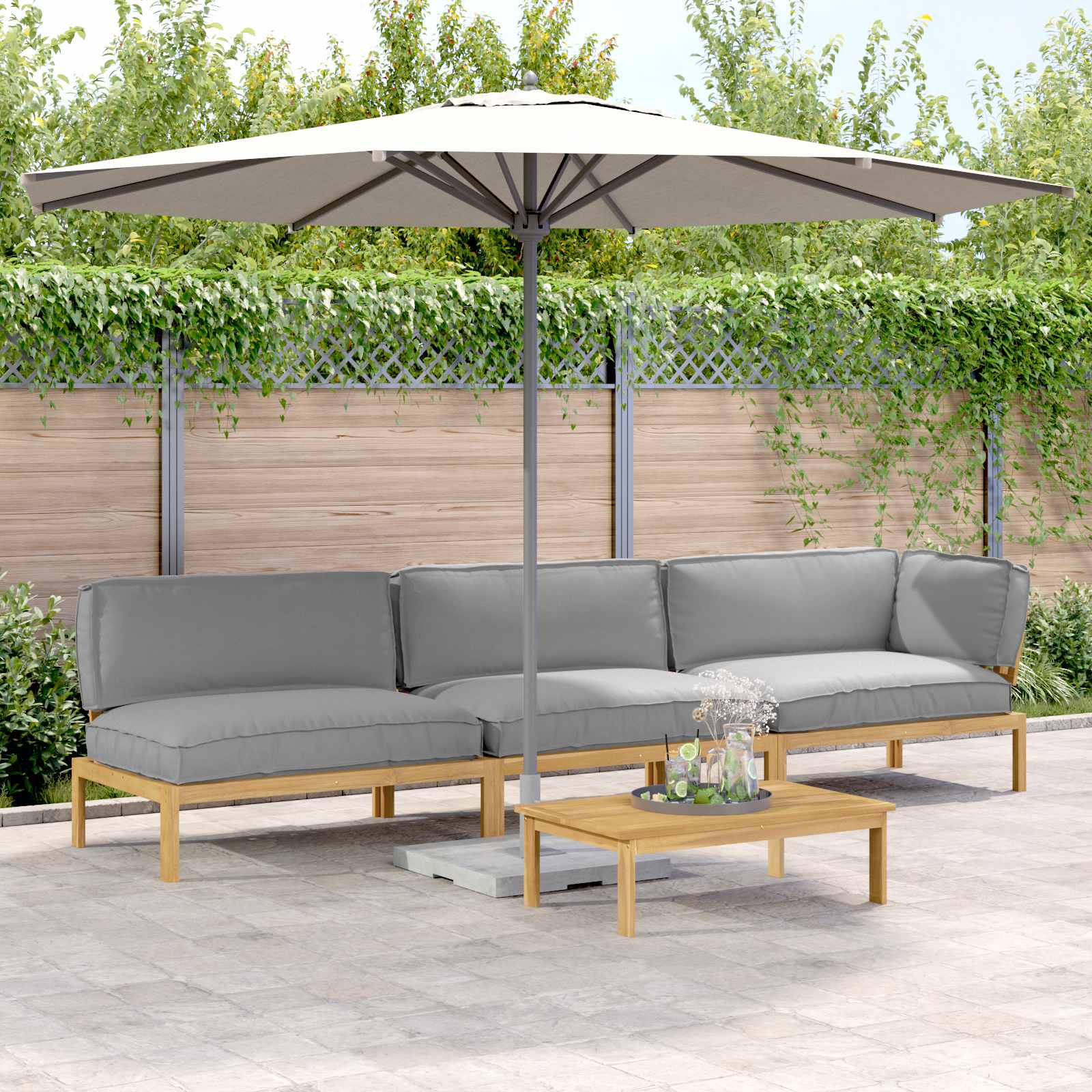 Sofa Set mit Kissen Uni 4 pcs Grau Massivholz Akazie
