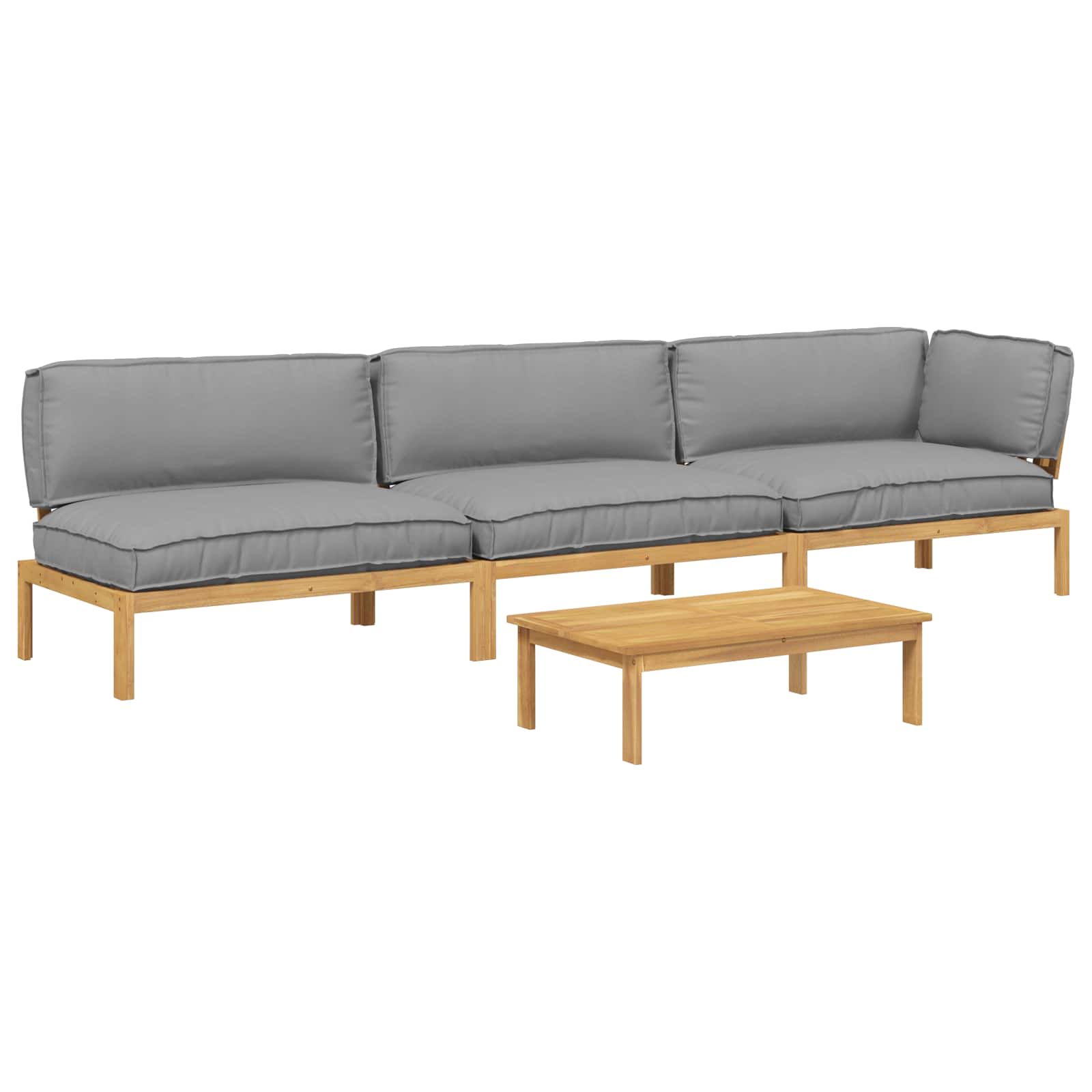 Sofa Set mit Kissen Uni 4 pcs Grau Massivholz Akazie