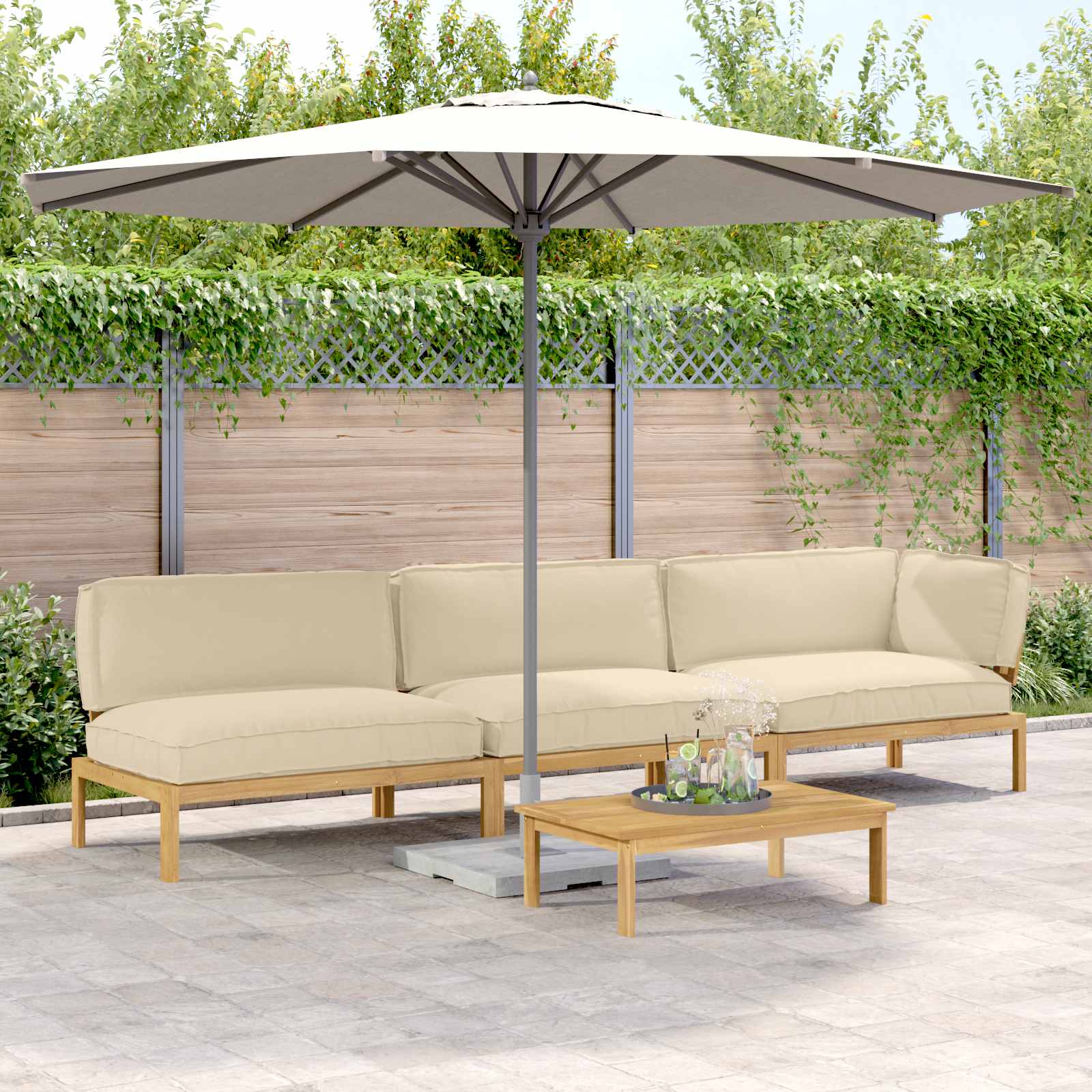 Sofa Set mit Kissen Uni 4 pcs Beige Massivholz Akazie