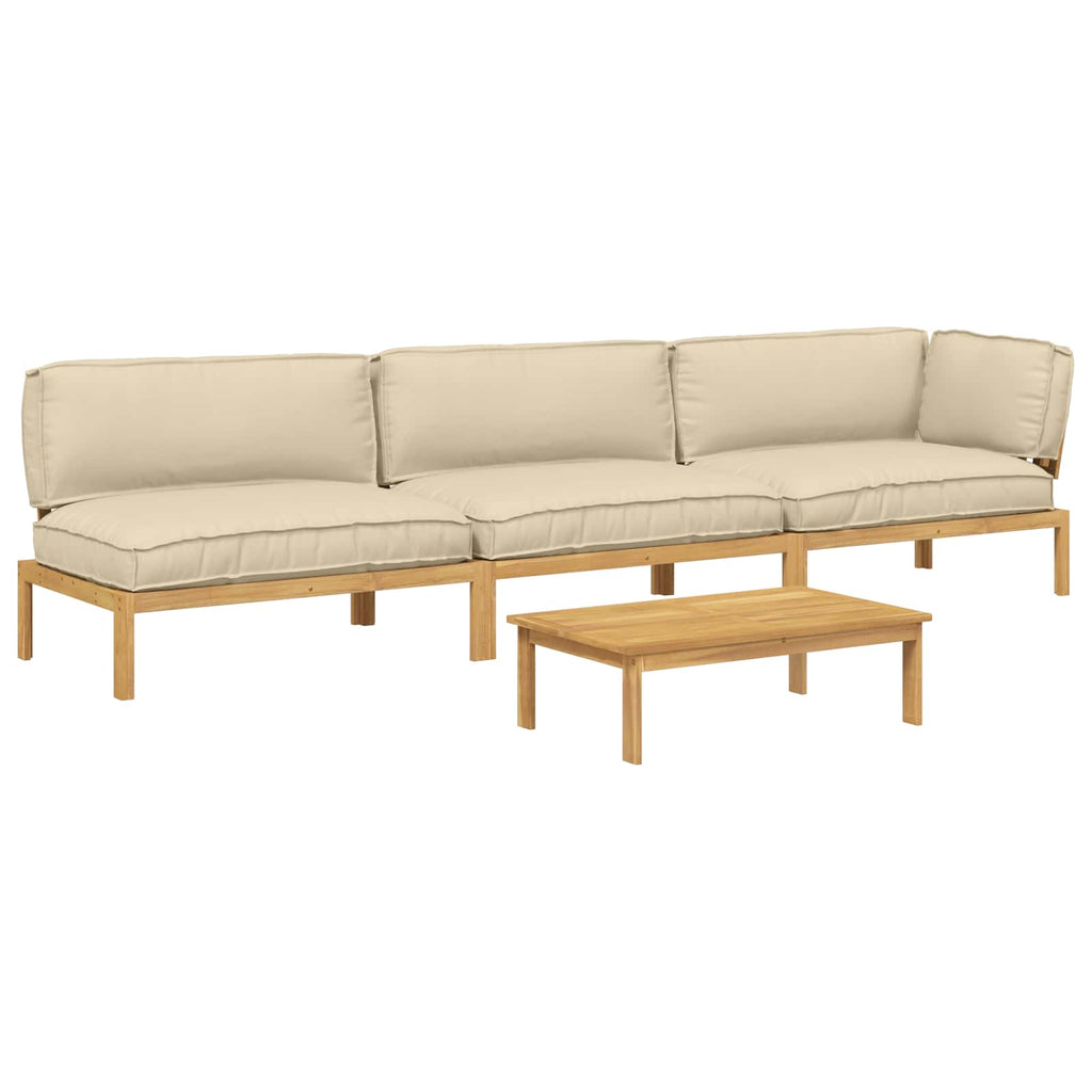 Sofa Set mit Kissen Uni 4 pcs Beige Massivholz Akazie