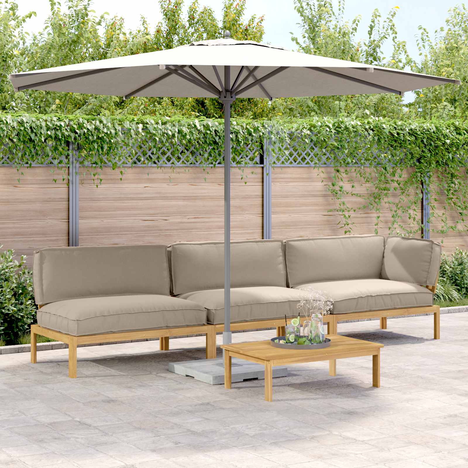 Sofa Set mit Kissen Uni 4 pcs Taupe Massivholz Akazie