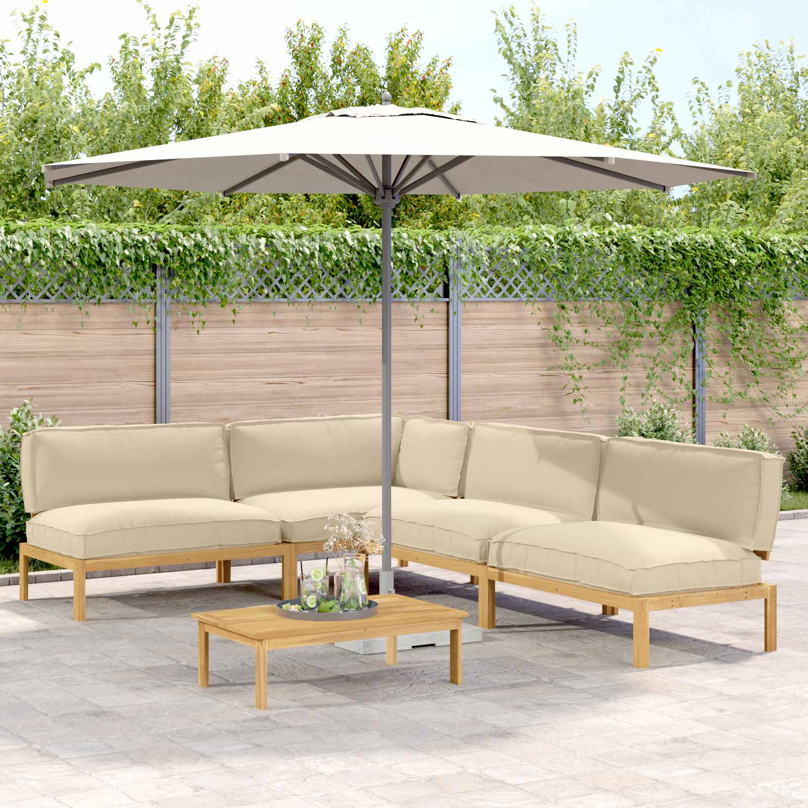 Sofa Set mit Kissen Uni 5 pcs Beige Massivholz Akazie