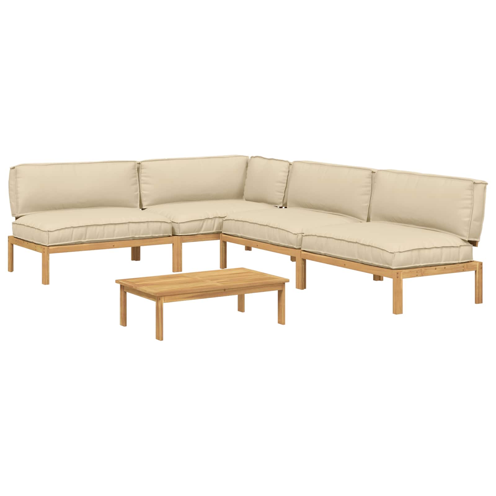 Sofa Set mit Kissen Uni 5 pcs Beige Massivholz Akazie