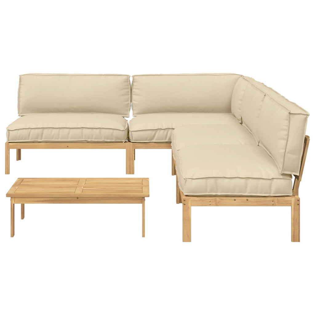 Sofa Set mit Kissen Uni 5 pcs Beige Massivholz Akazie