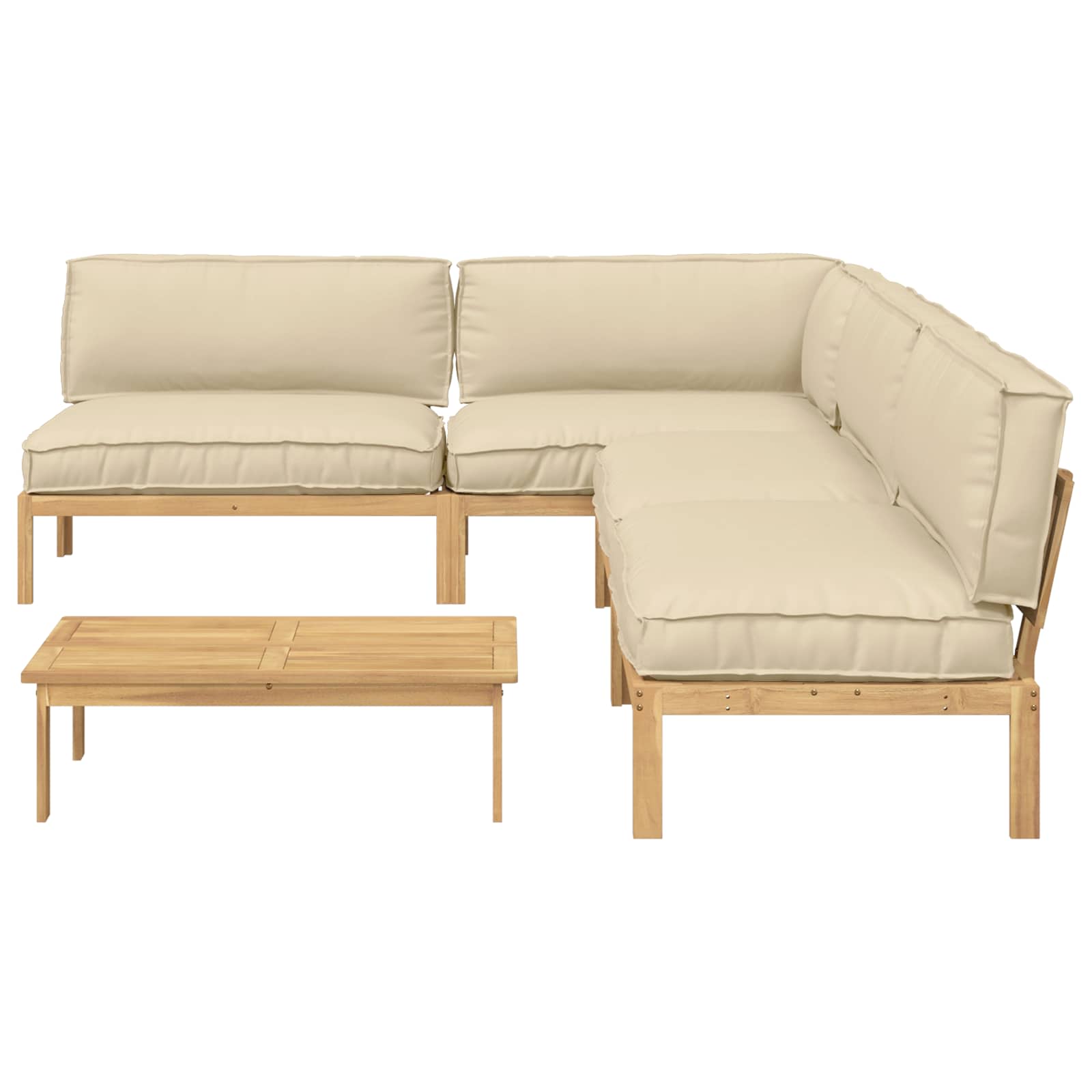Sofa Set mit Kissen Uni 5 pcs Beige Massivholz Akazie