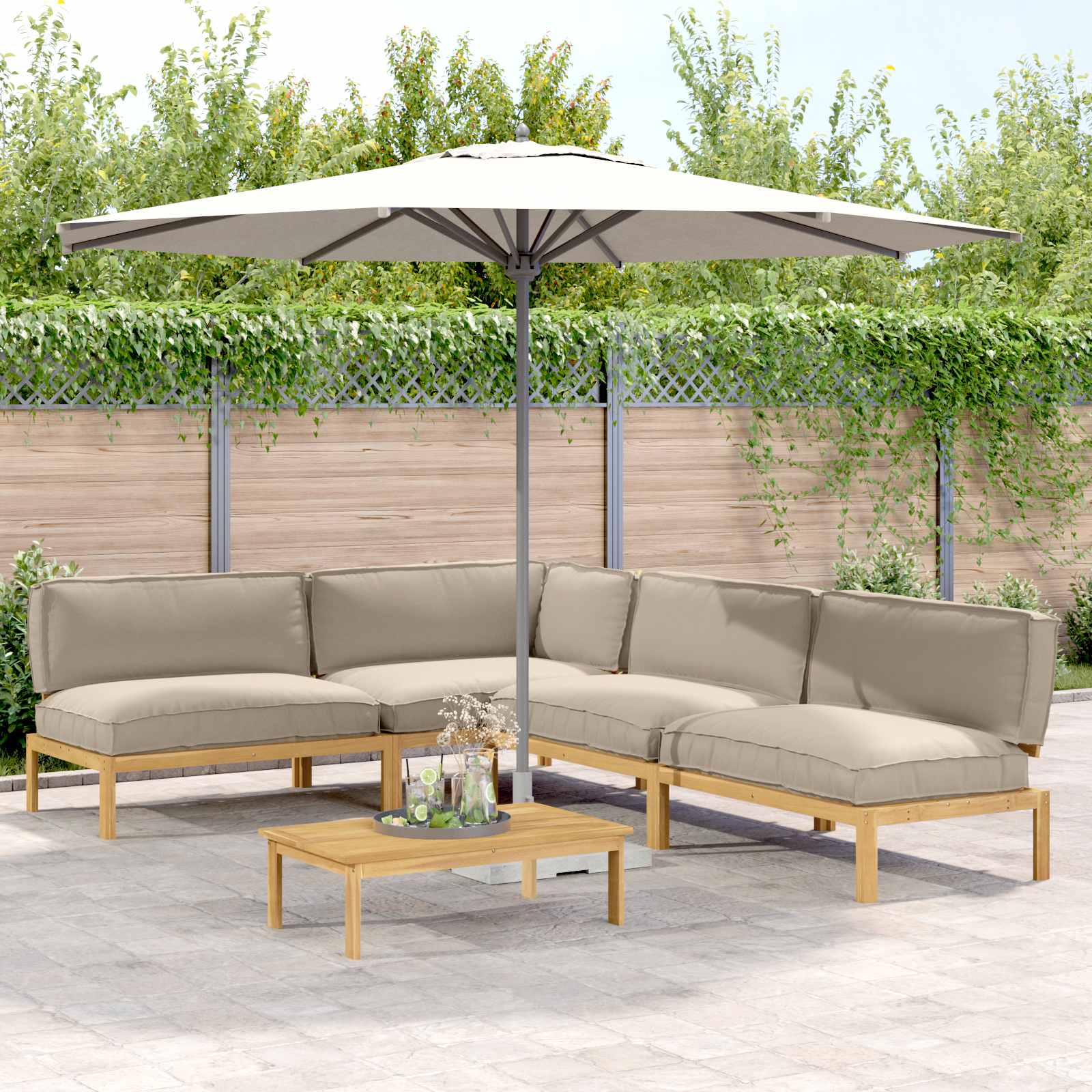Sofa Set mit Kissen Uni 5 pcs Taupe Massivholz Akazie