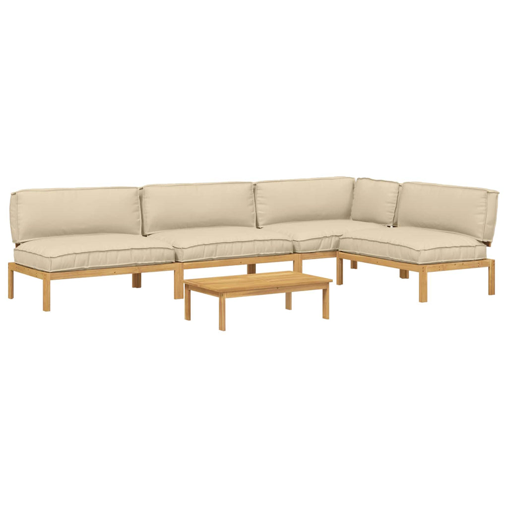 Sofa Set mit Kissen Uni 5 pcs Beige Massivholz Akazie