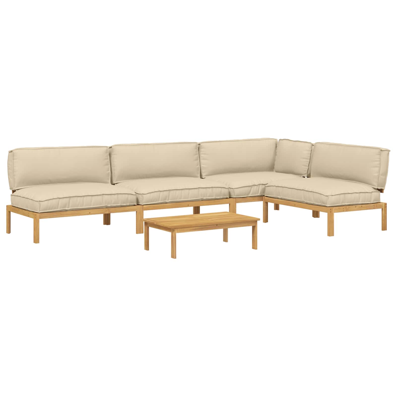 Sofa Set mit Kissen Uni 5 pcs Beige Massivholz Akazie