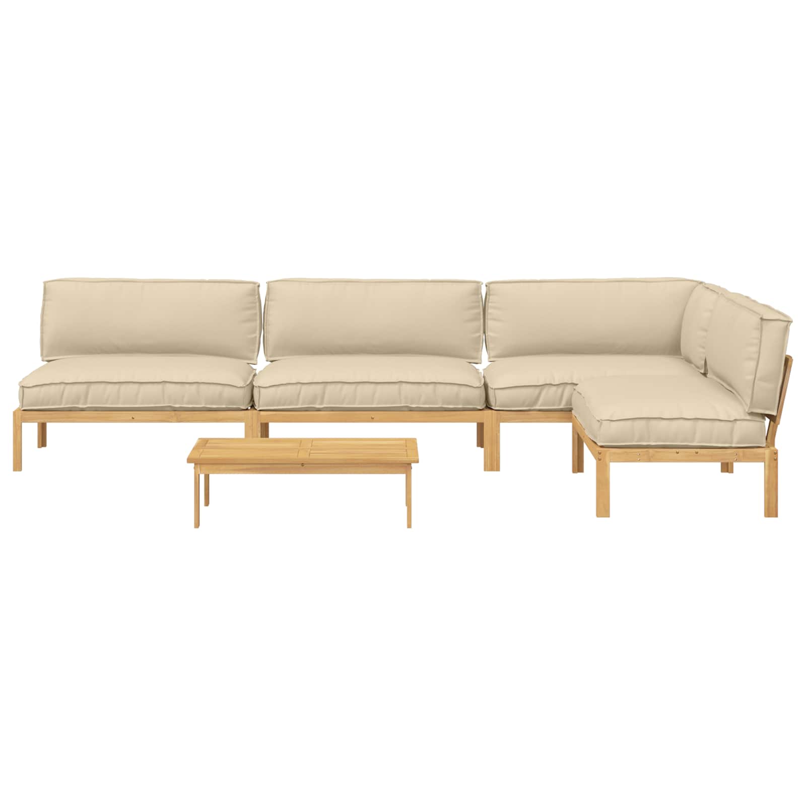 Sofa Set mit Kissen Uni 5 pcs Beige Massivholz Akazie