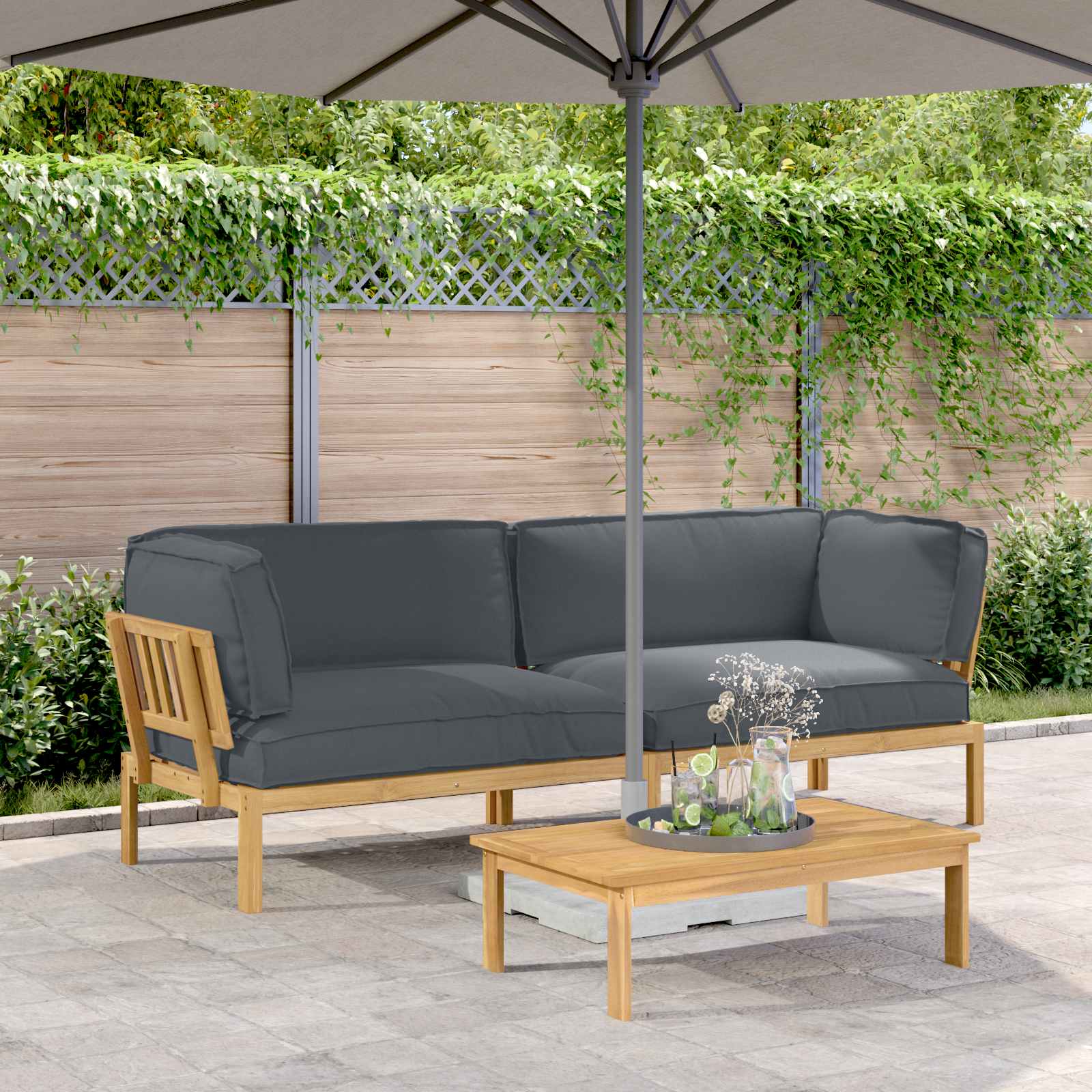 Sofa Set mit Kissen Uni 2 pcs Anthrazit Massivholz Akazie