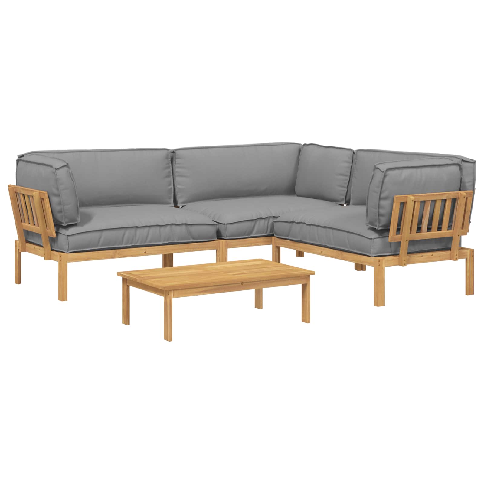 Sofa Set mit Kissen Uni 4 pcs Grau Massivholz Akazie