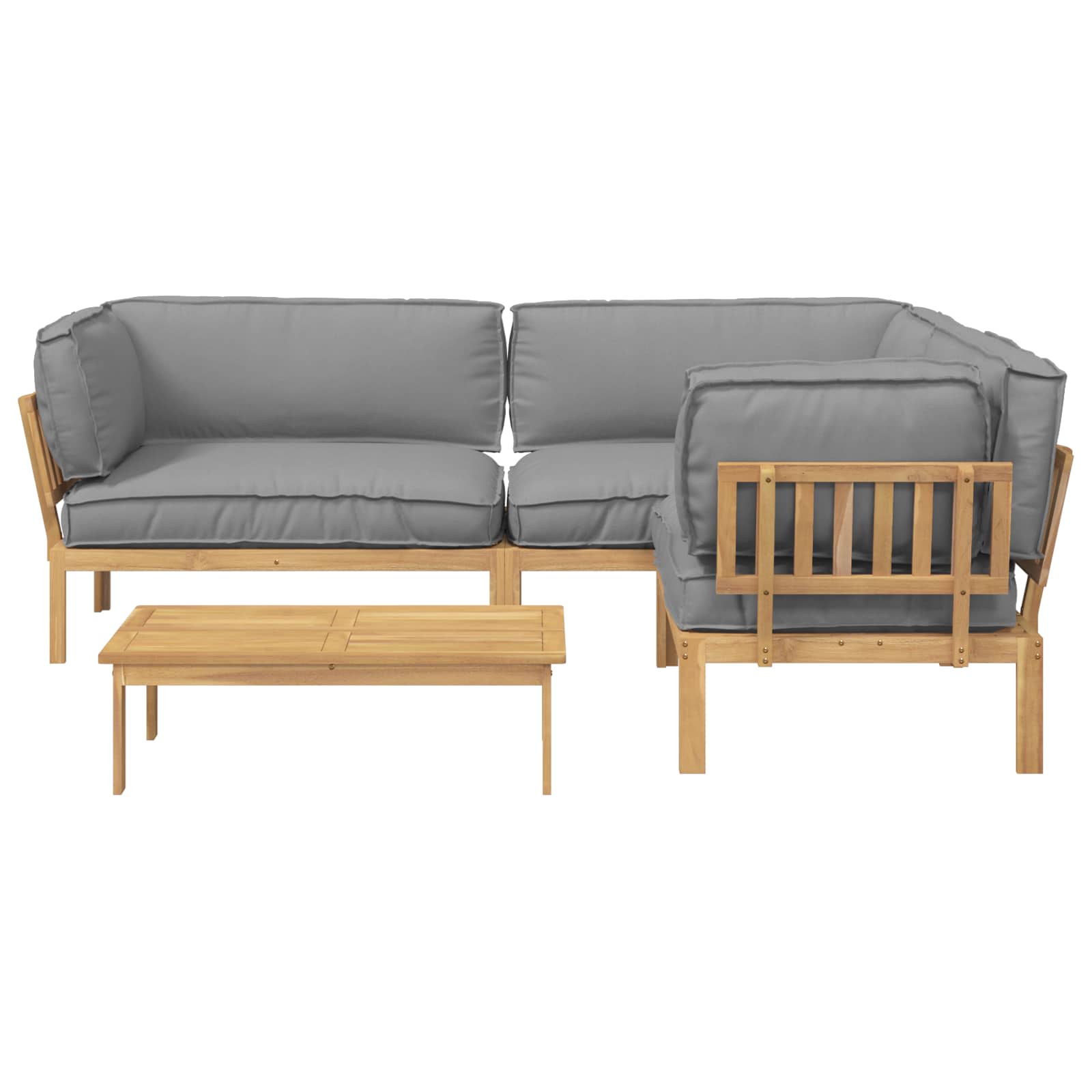 Sofa Set mit Kissen Uni 4 pcs Grau Massivholz Akazie