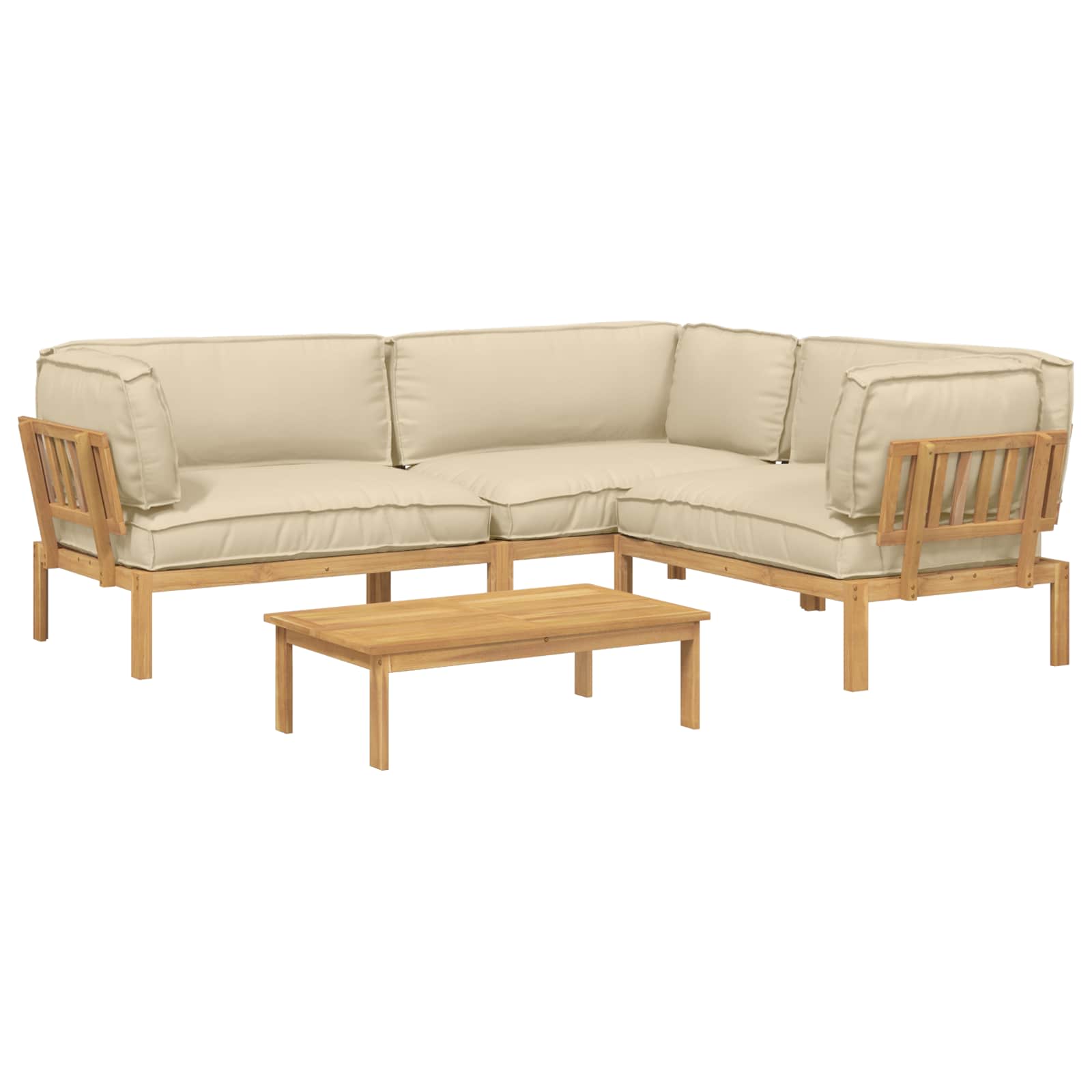 Sofa Set mit Kissen Uni 4 pcs Beige Massivholz Akazie