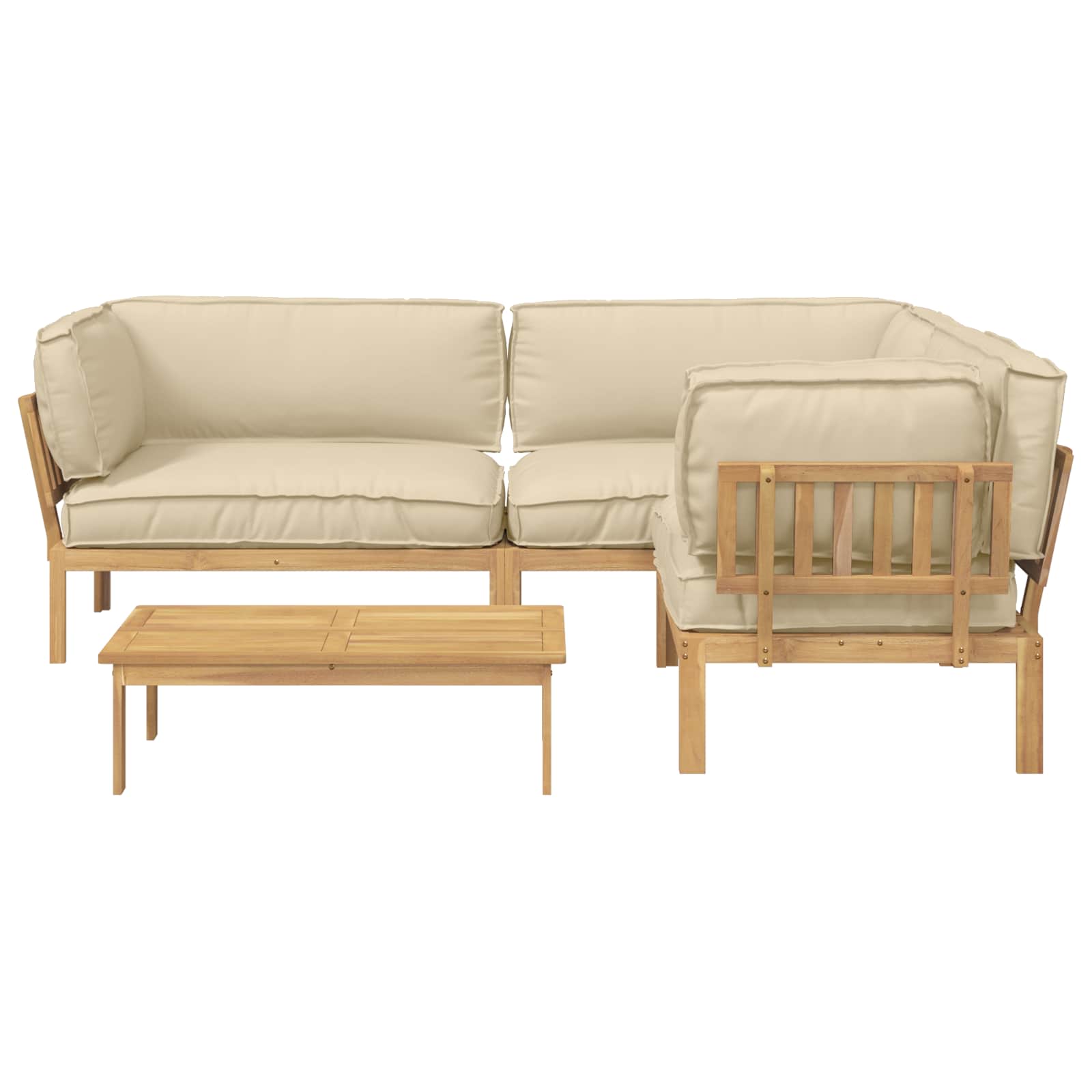 Sofa Set mit Kissen Uni 4 pcs Beige Massivholz Akazie