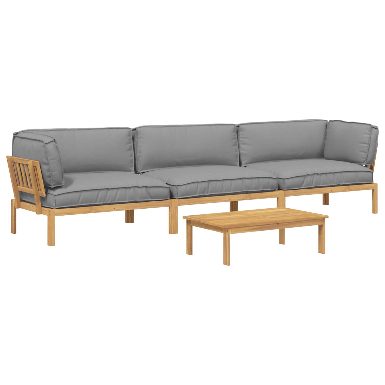 Sofa Set mit Kissen Uni 4 pcs Grau Massivholz Akazie