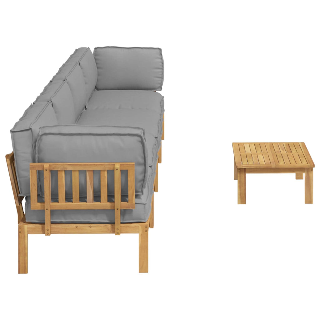 Sofa Set mit Kissen Uni 5 pcs Grau Massivholz Akazie