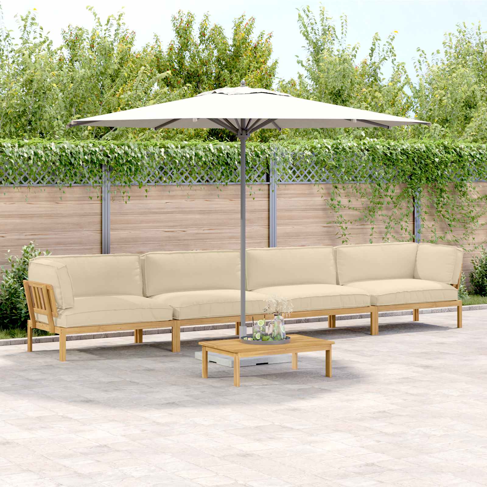 Sofa Set mit Kissen Uni 5 pcs Beige Massivholz Akazie
