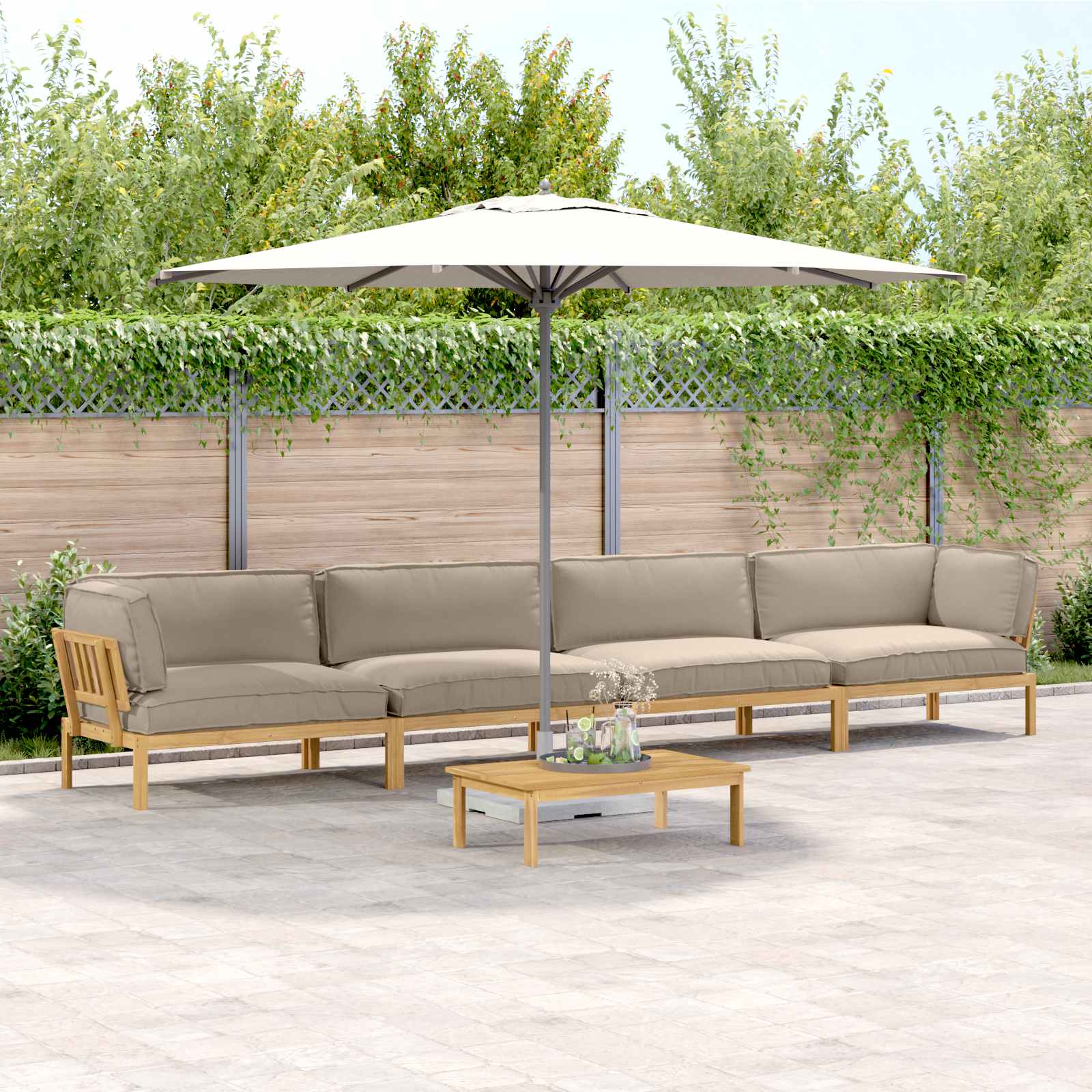 Sofa Set mit Kissen Uni 5 pcs Taupe Massivholz Akazie