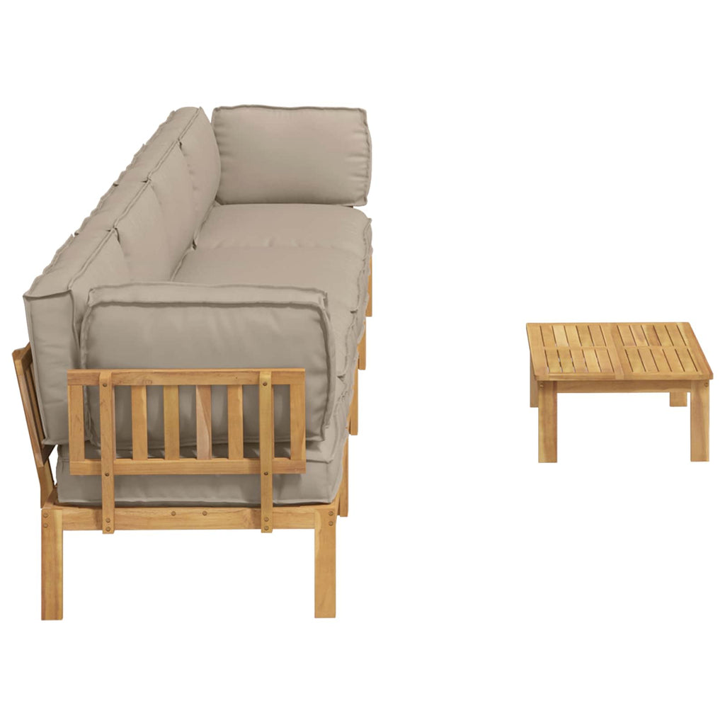Sofa Set mit Kissen Uni 5 pcs Taupe Massivholz Akazie