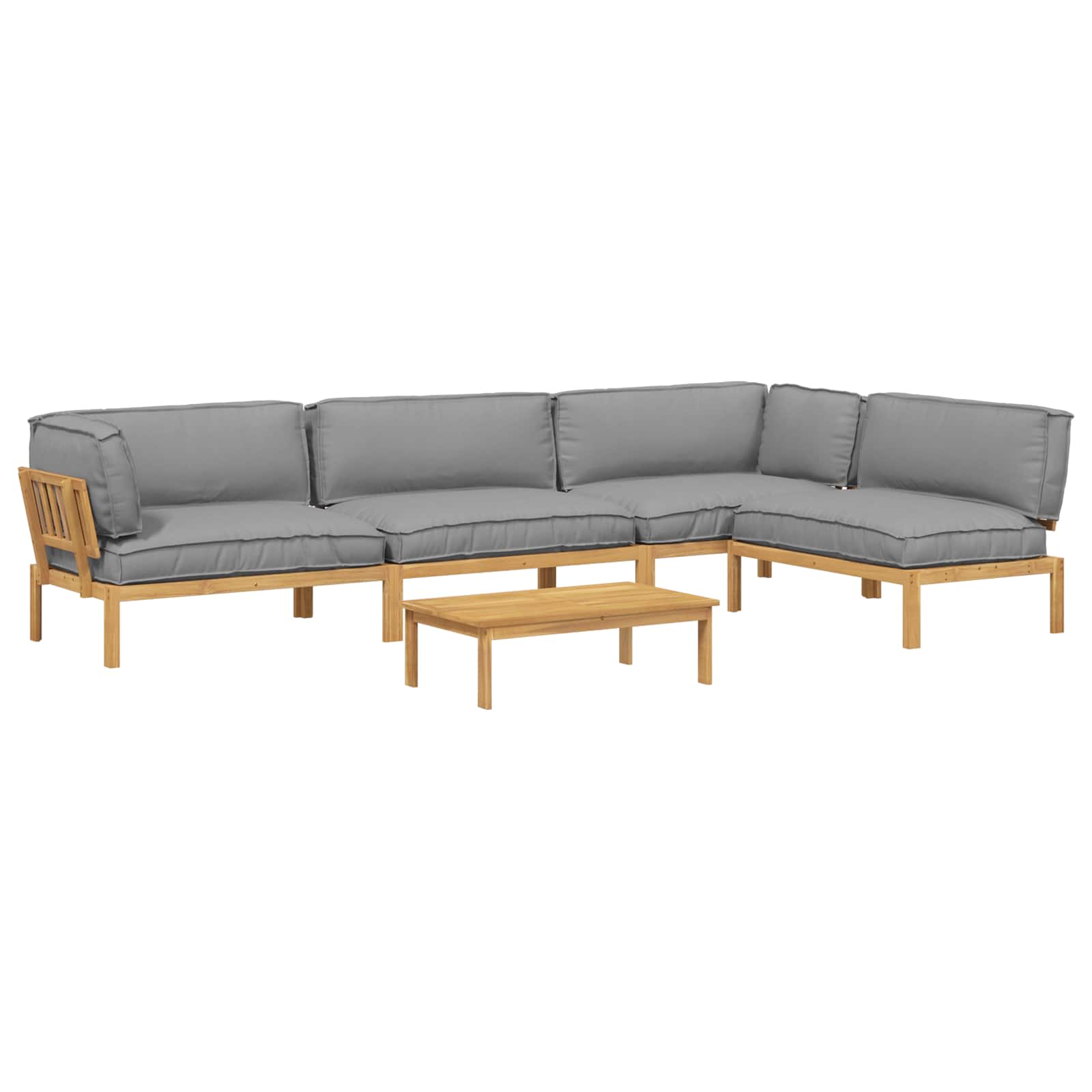 Sofa Set mit Kissen Uni 5 pcs Grau Massivholz Akazie