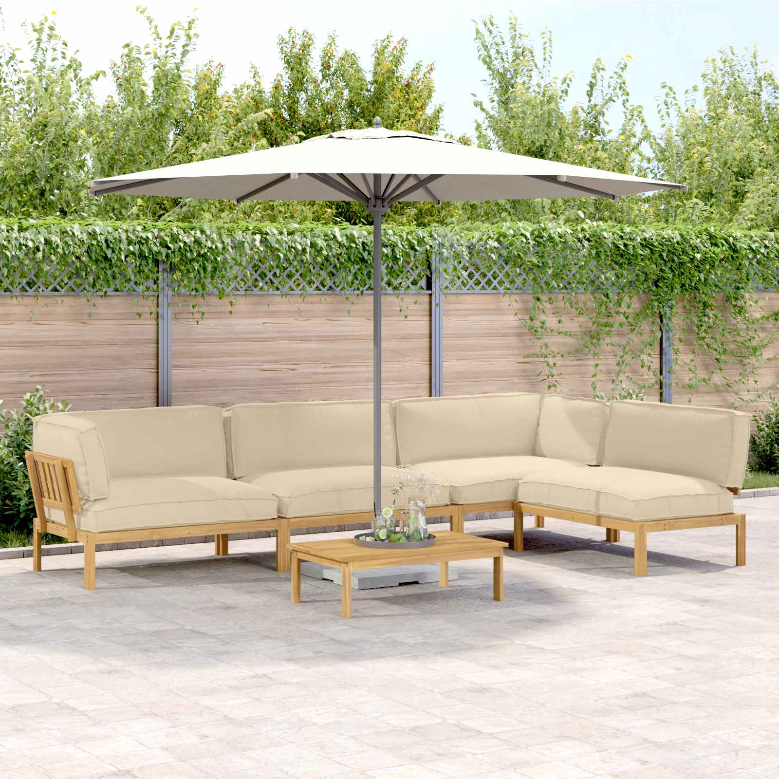 Sofa Set mit Kissen Uni 5 pcs Beige Massivholz Akazie