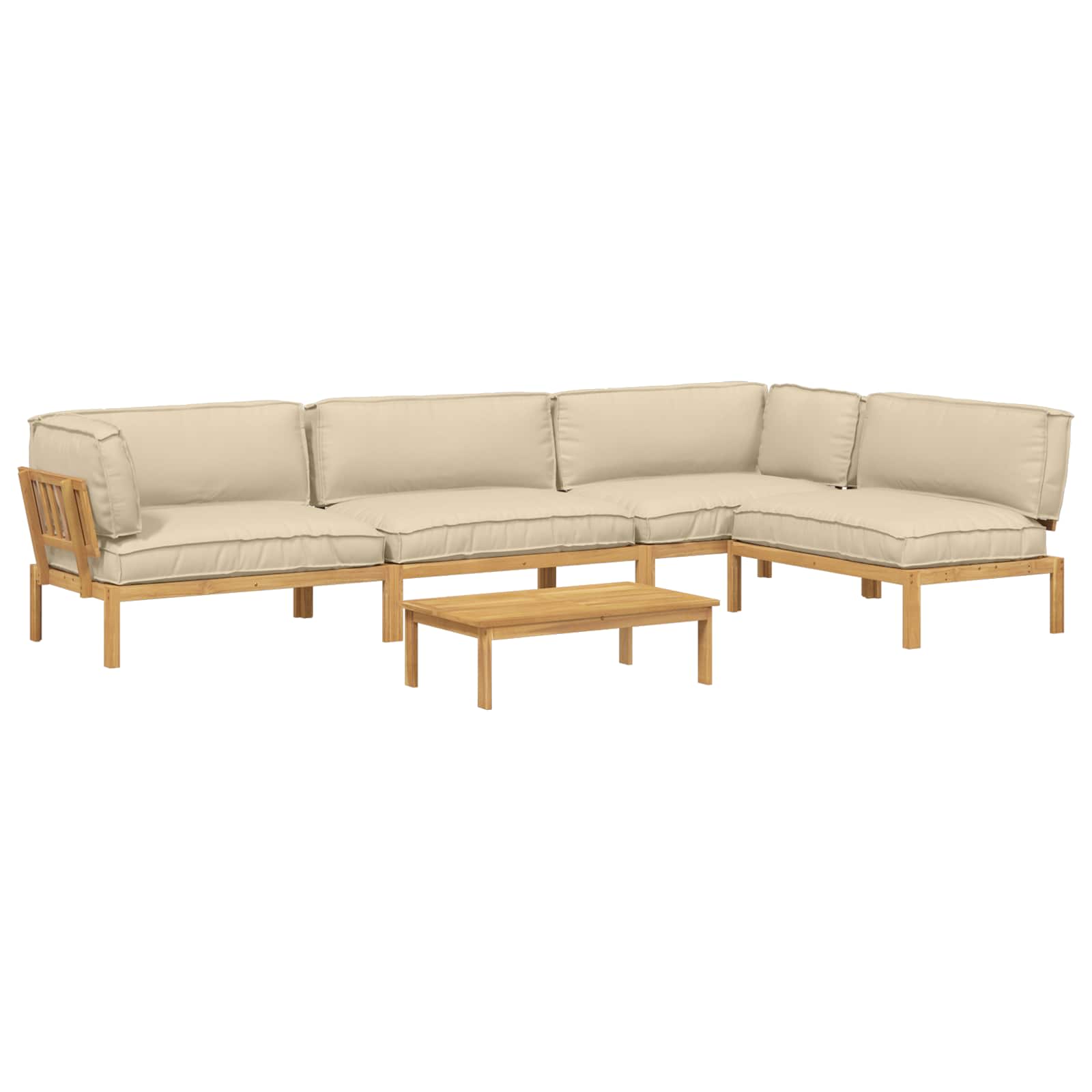 Sofa Set mit Kissen Uni 5 pcs Beige Massivholz Akazie