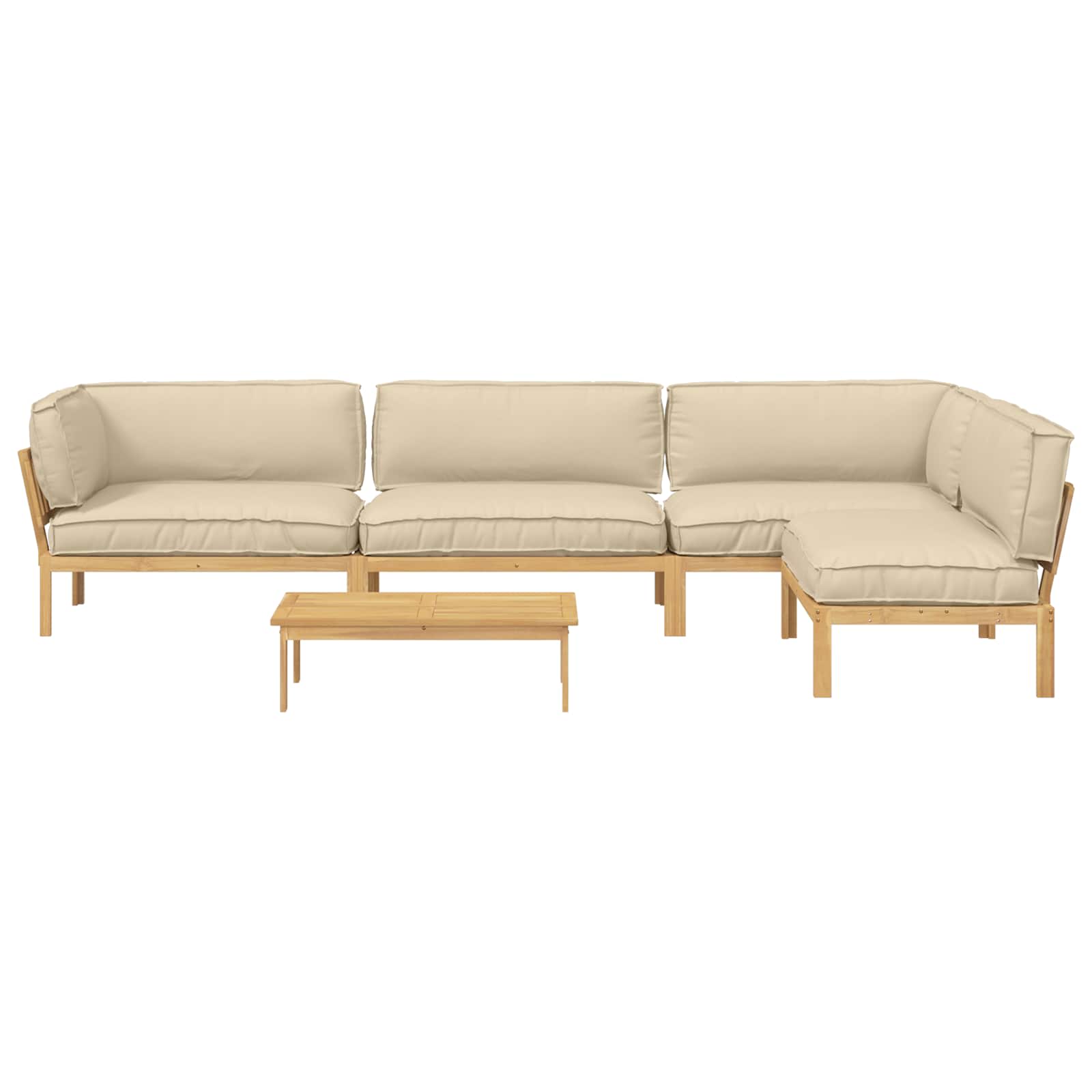 Sofa Set mit Kissen Uni 5 pcs Beige Massivholz Akazie