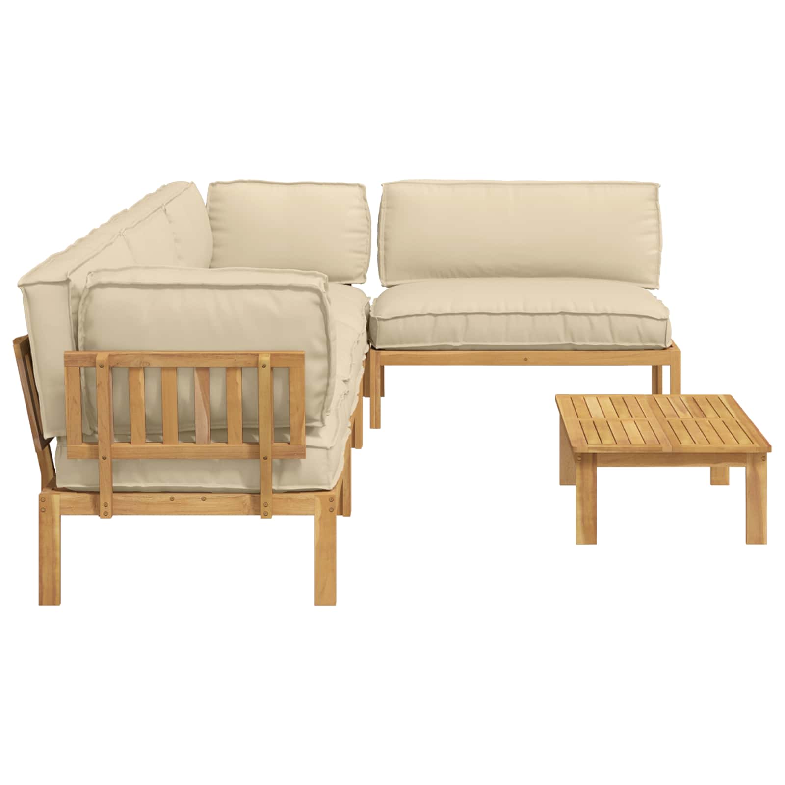 Sofa Set mit Kissen Uni 5 pcs Beige Massivholz Akazie