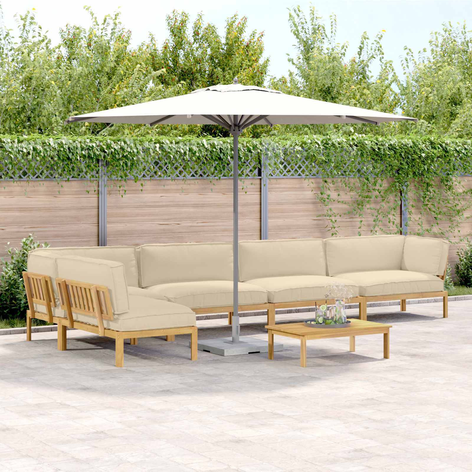 Sofa Set mit Kissen Uni 6 pcs Beige Massivholz Akazie