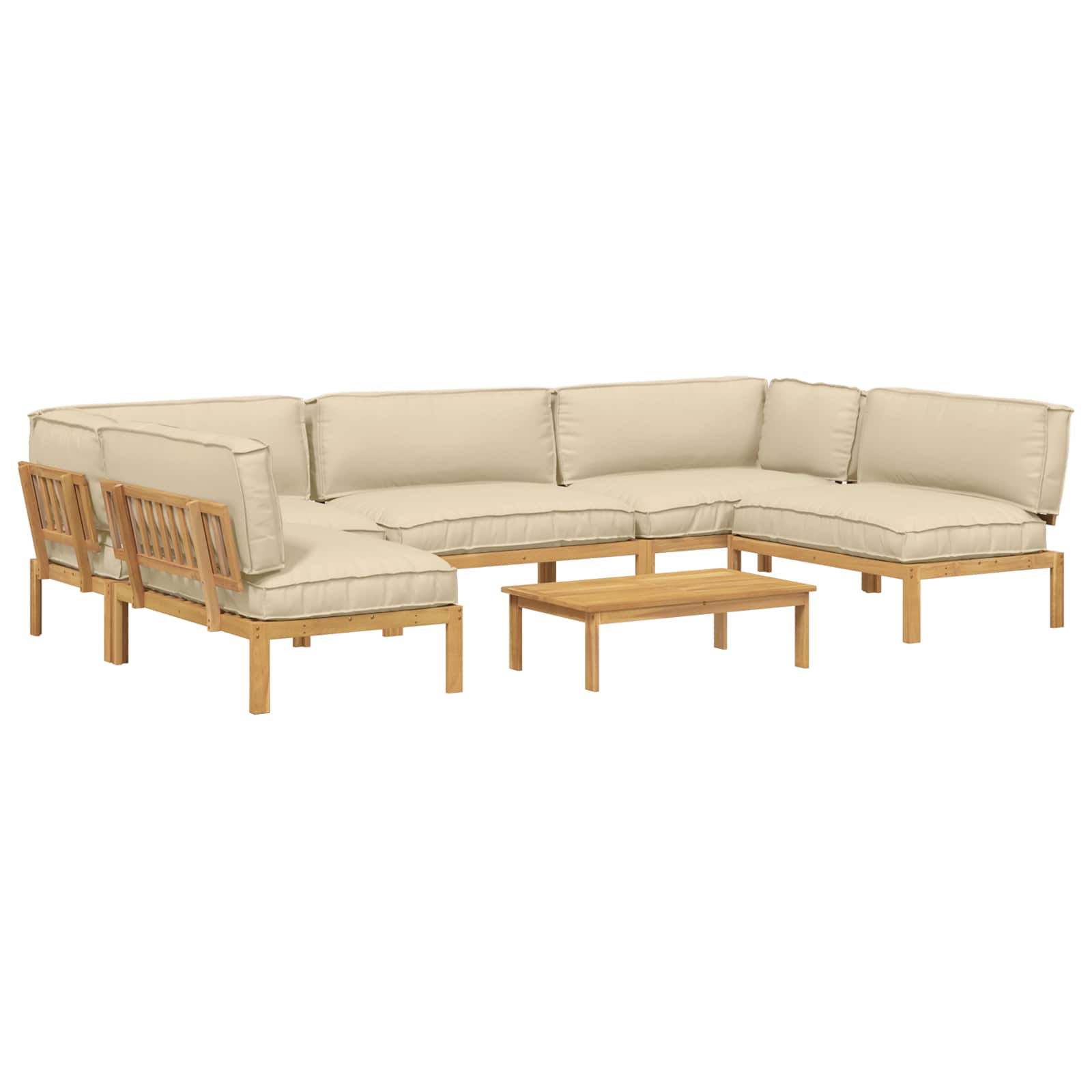 Sofa Set mit Kissen Uni 6 pcs Beige Massivholz Akazie