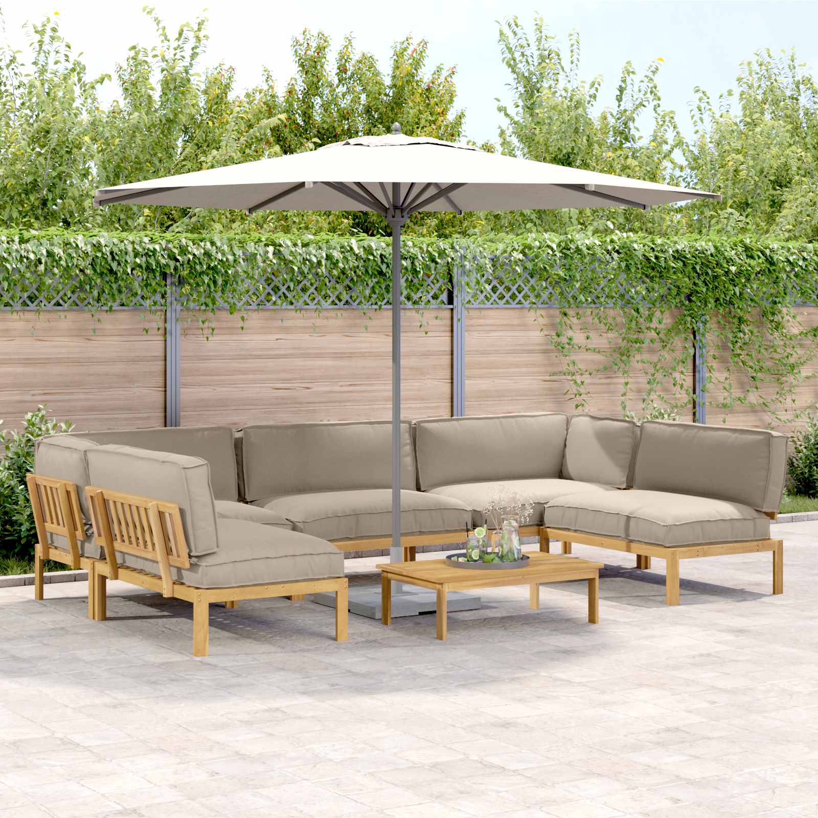 Sofa Set mit Kissen Uni 6 pcs Taupe Massivholz Akazie