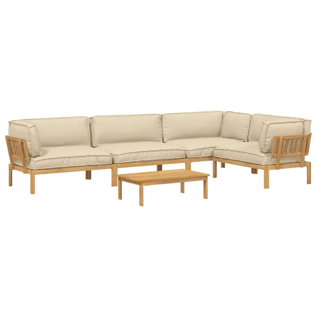 Sofa Set mit Kissen 5 pcs Beige und Hellbraun Massivholz Akazie