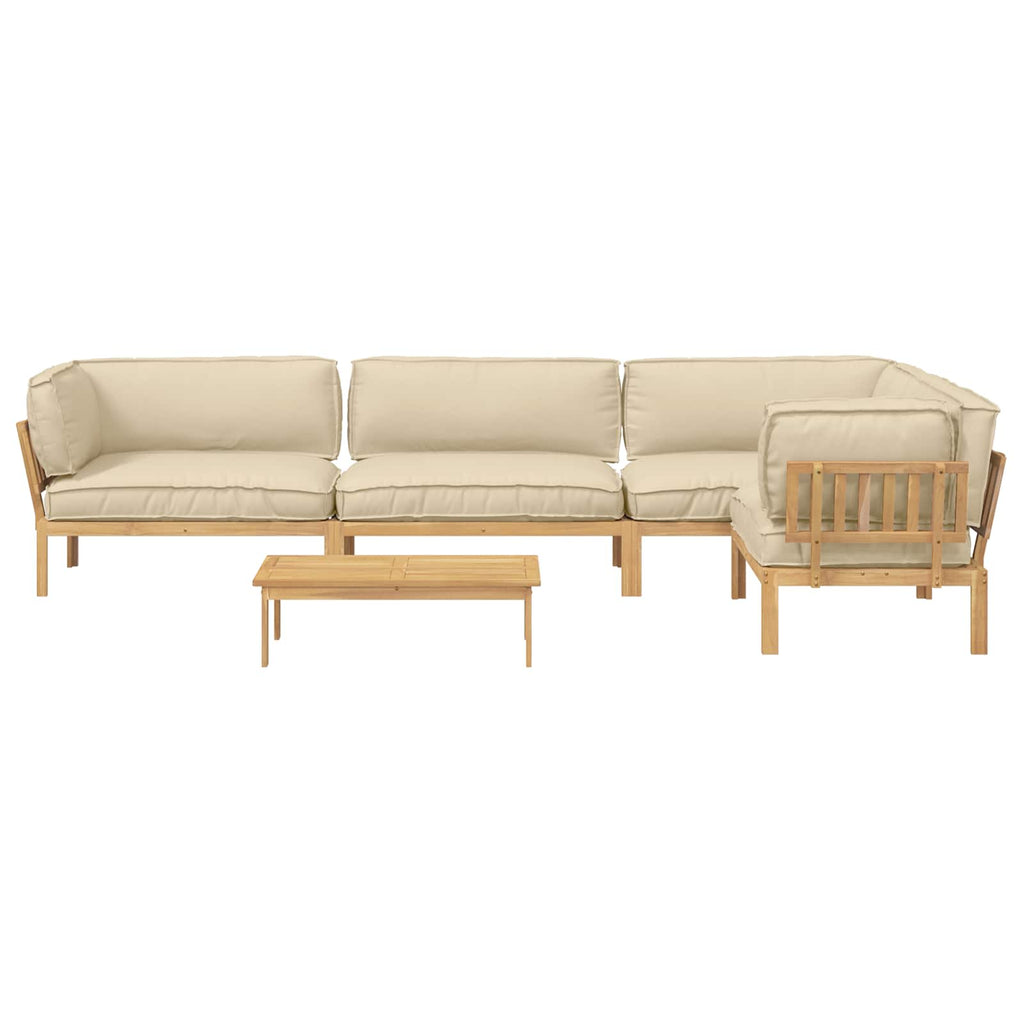 Sofa Set mit Kissen 5 pcs Beige und Hellbraun Massivholz Akazie