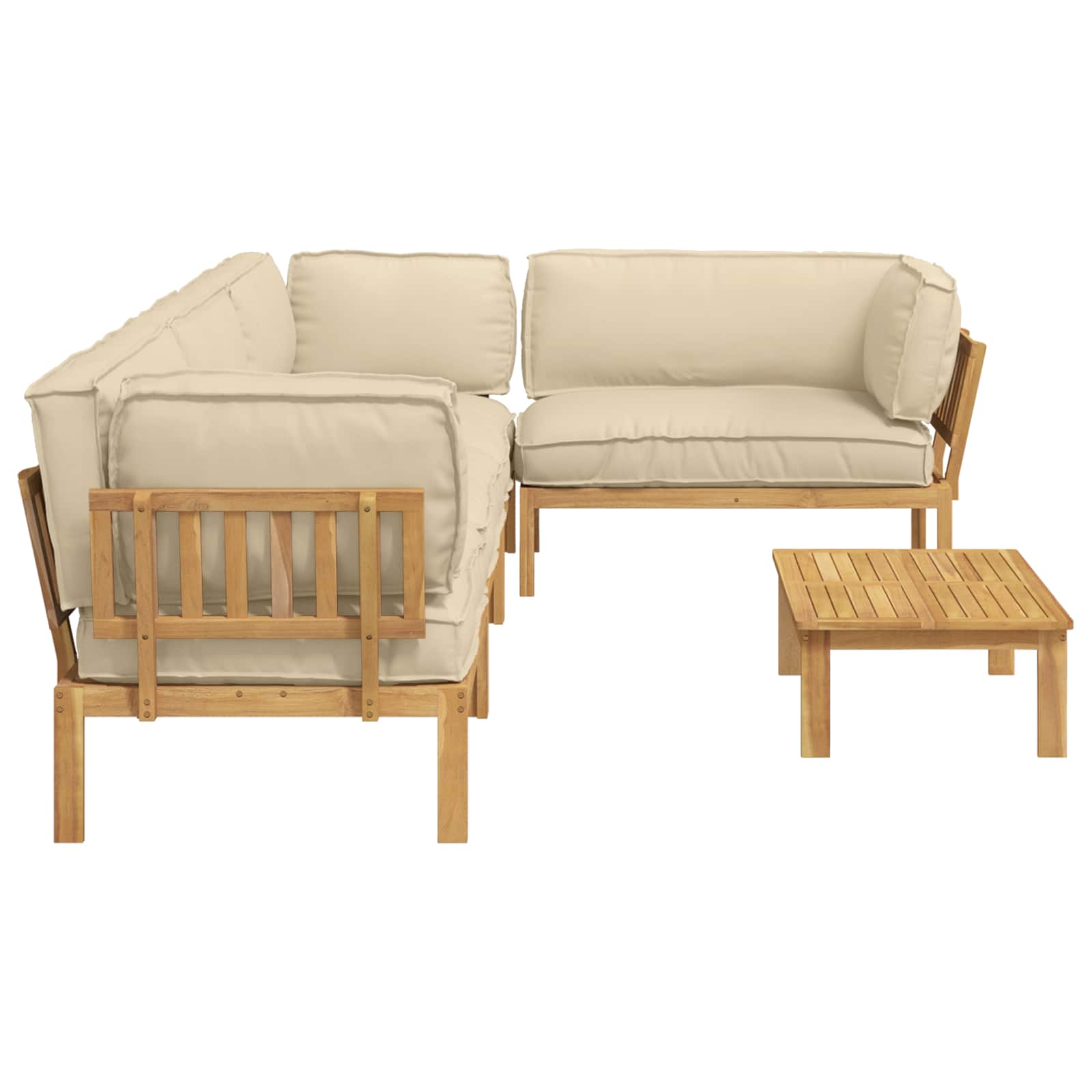 Sofa Set mit Kissen 5 pcs Beige und Hellbraun Massivholz Akazie