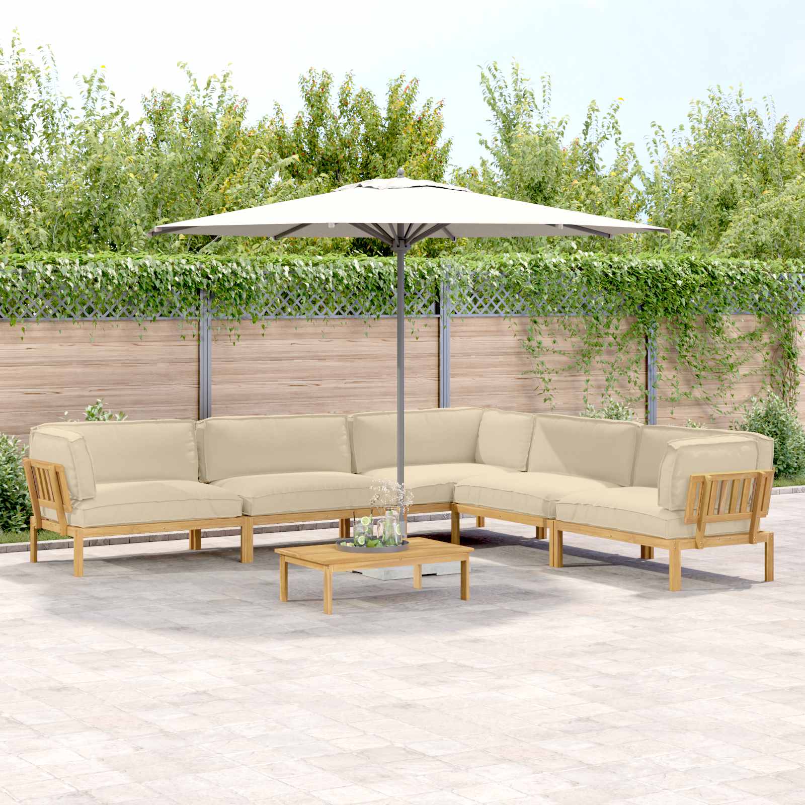Sofa Set mit Kissen Uni 6 pcs Beige Massivholz Akazie